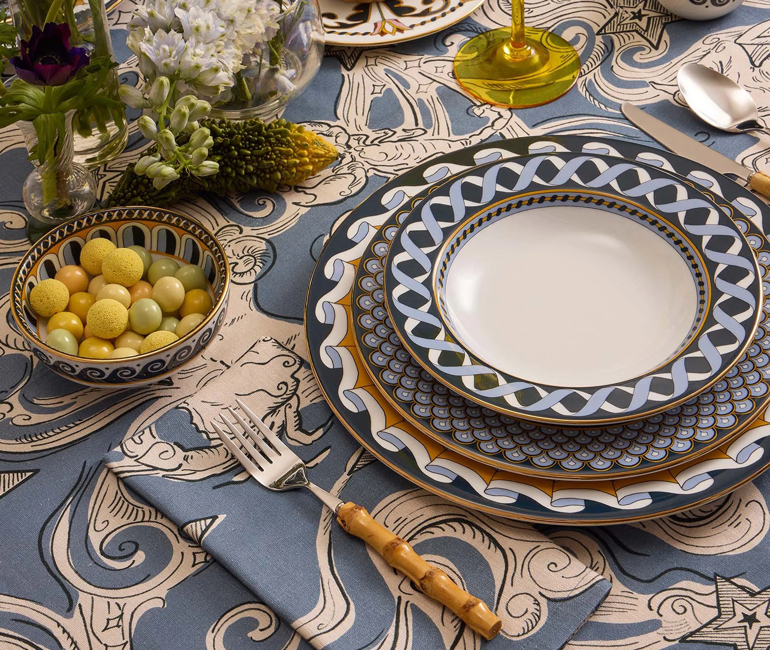 Cosmos Large Napkin Set of Two - Light Blue, Linen