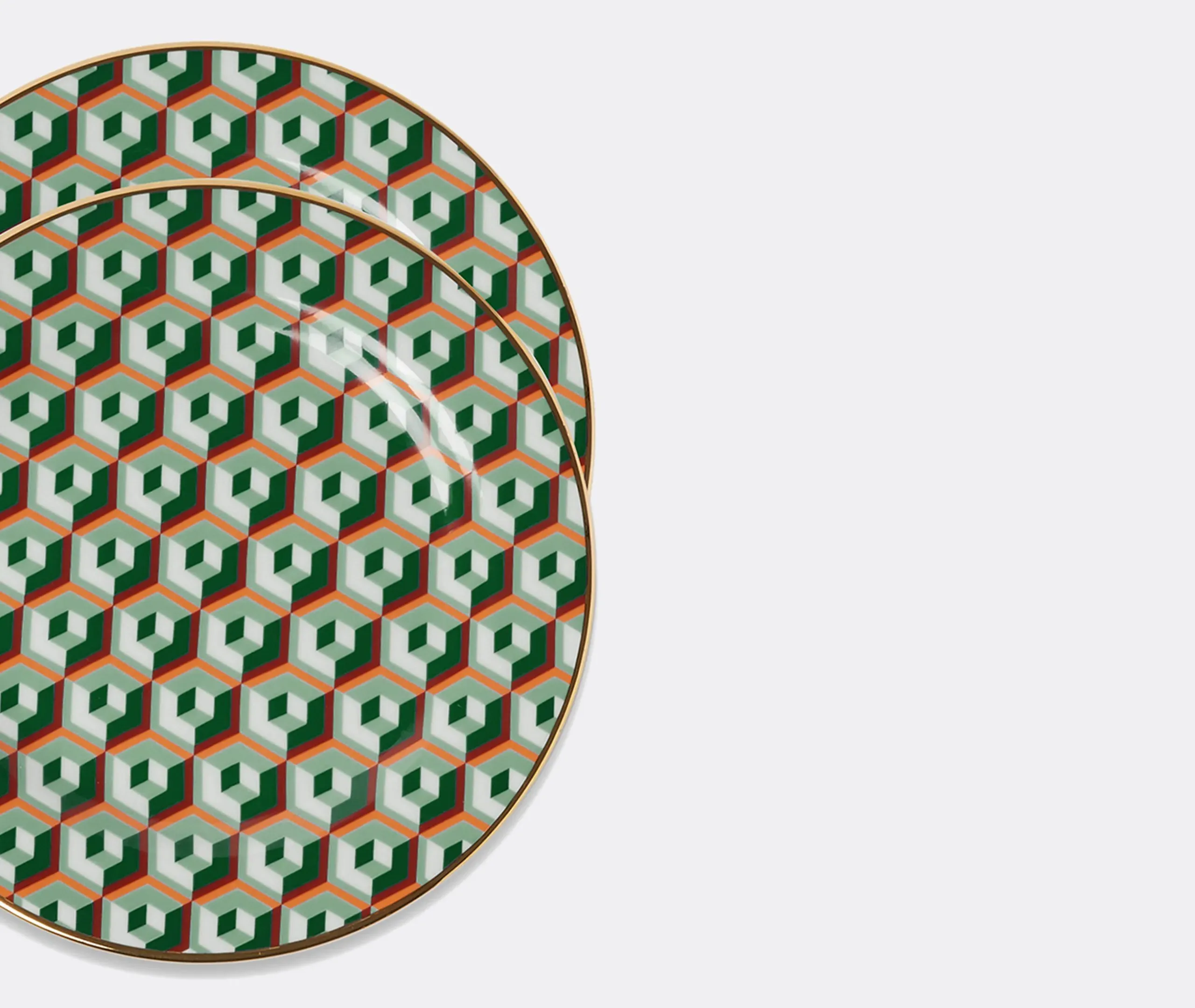 Cubi Verde Dessert Plate Set of Two - Multicolor, Porcelain