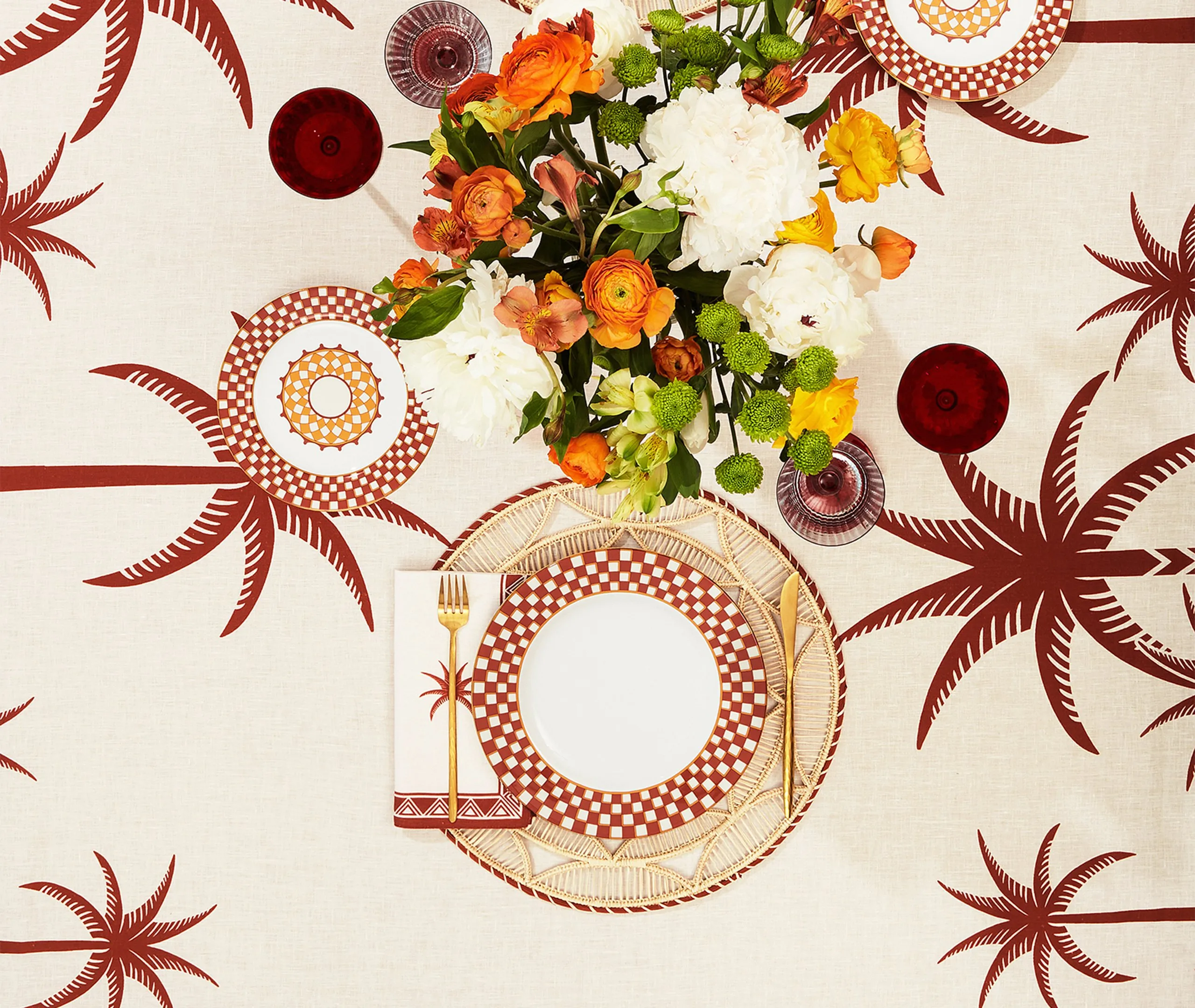 Dinner Plate Set of 2 with Gold Trim - Multicolor