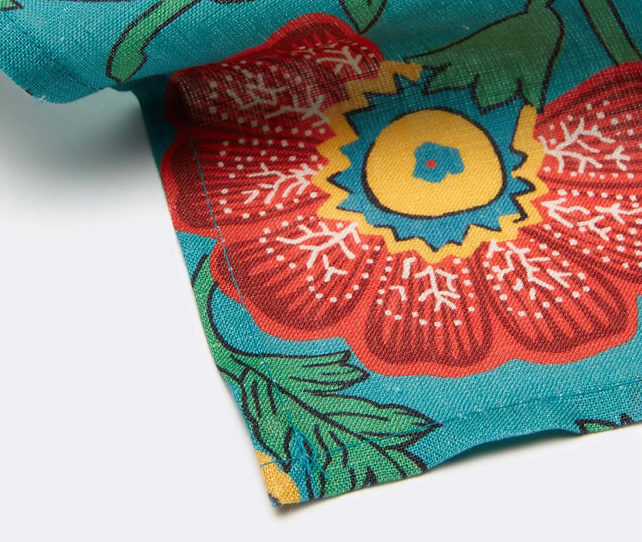 Dragon Flower Large Napkins Set of Two - Turquoise, Linen