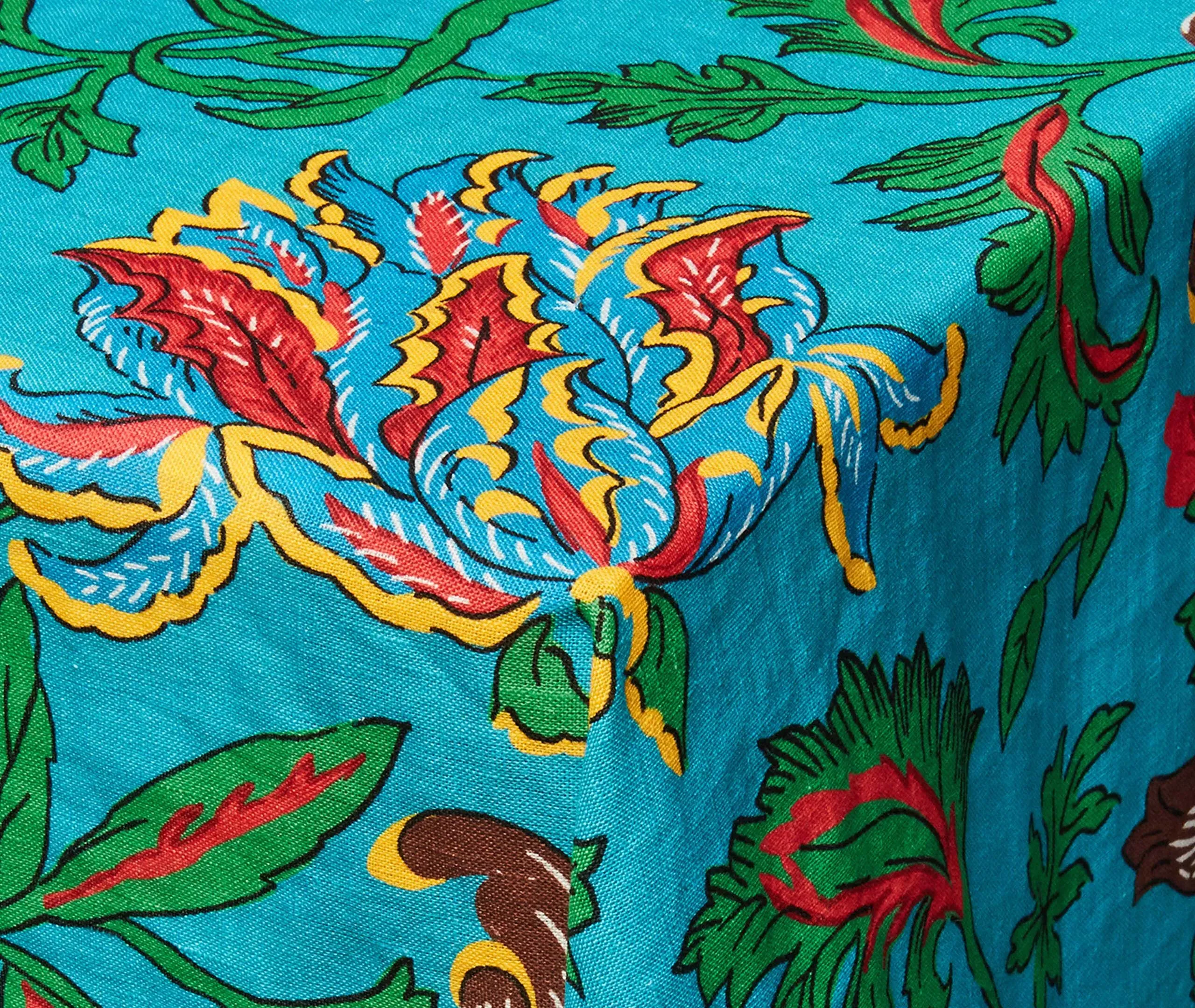 Dragon Flower Large Tablecloth - Turquoise, Linen