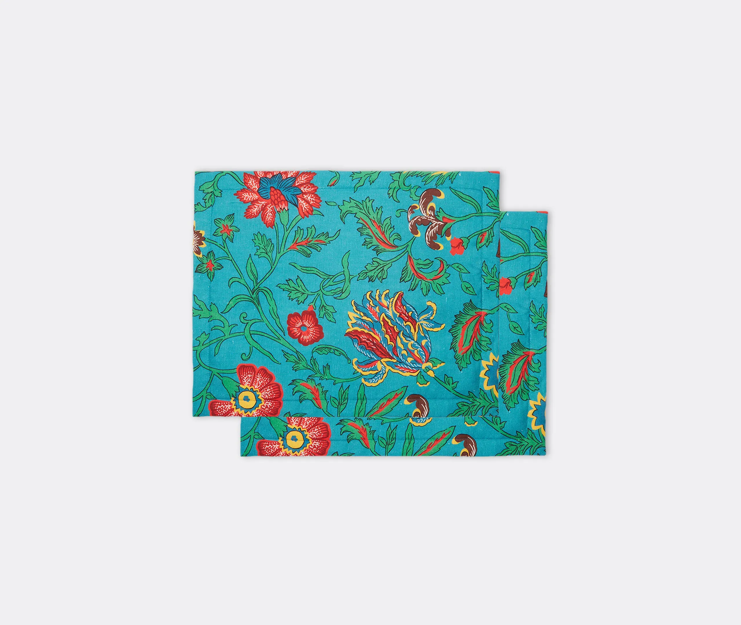 Dragon Flower Tablemat Set of Two - Turquoise, Linen