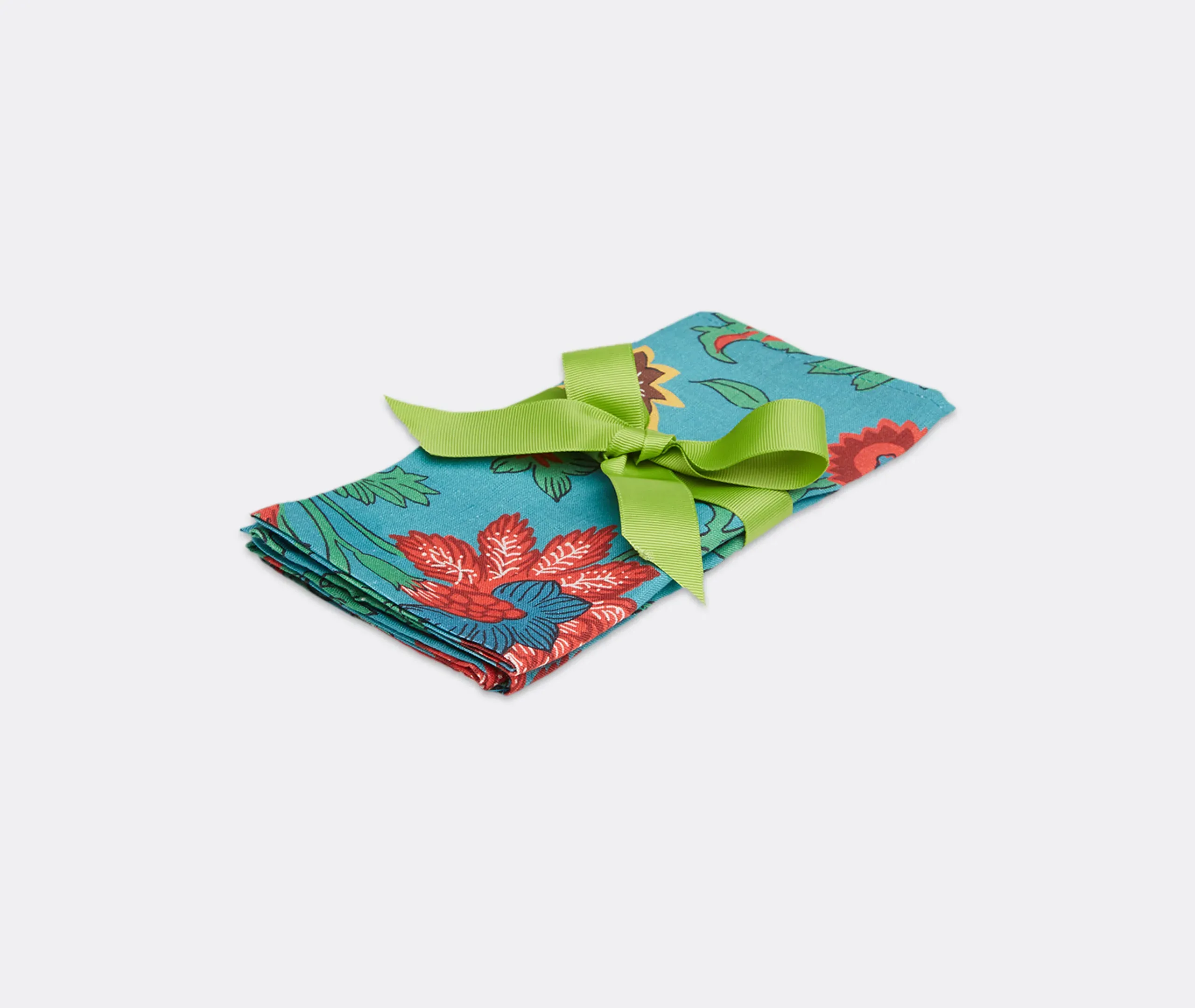 Dragon Flower Turchese Large Napkin Set of Two - Turquoise, Linen