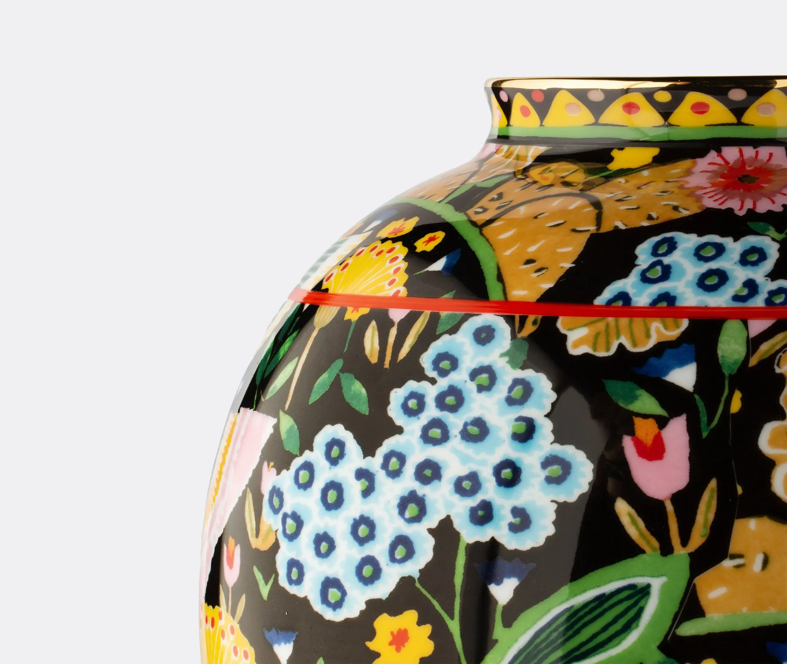 Large Bubble Vase with Gold Trim - Black, Porcelain
