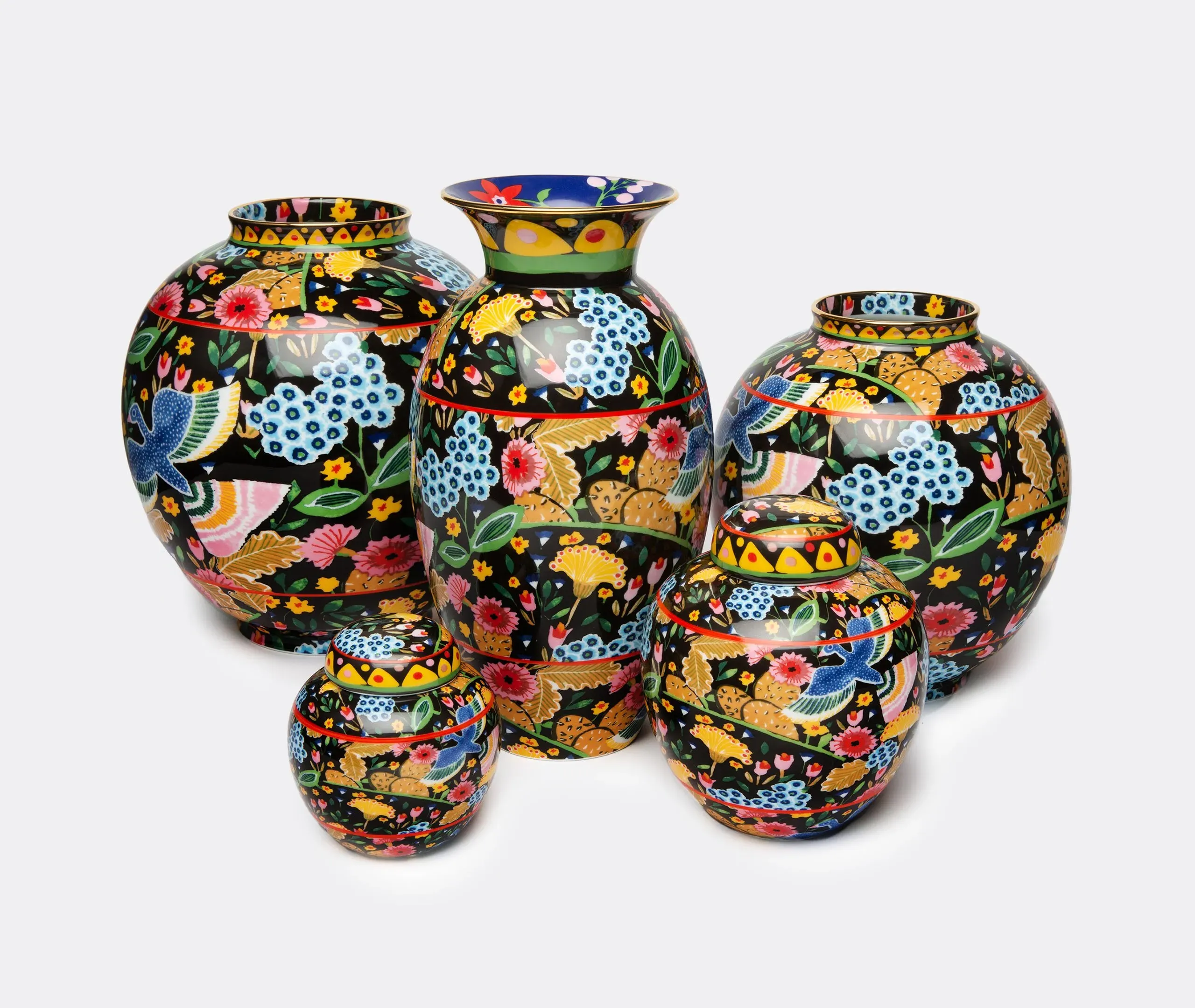 Large Bubble Vase with Gold Trim - Black, Porcelain