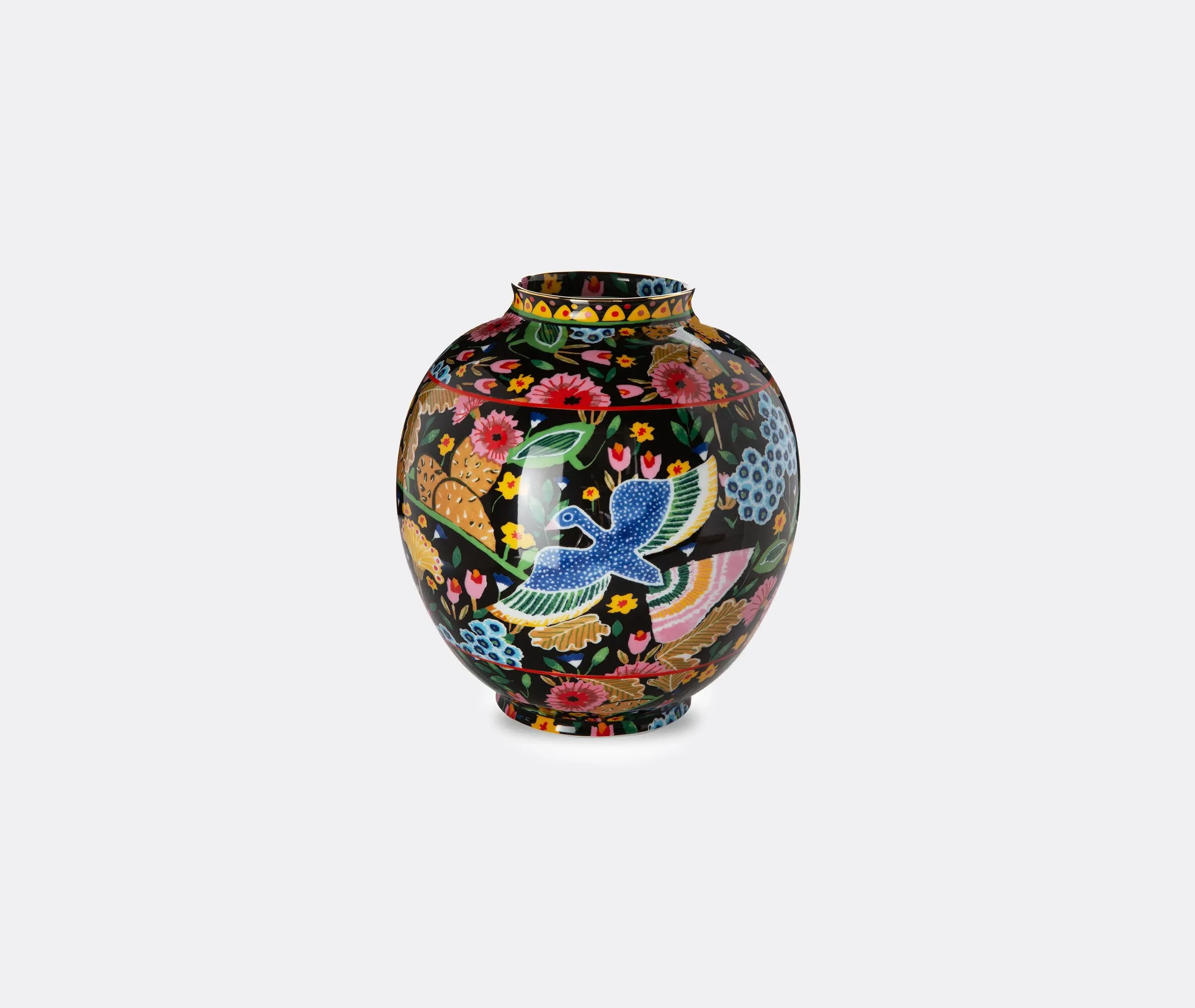 Large Bubble Vase with Gold Trim - Black, Porcelain