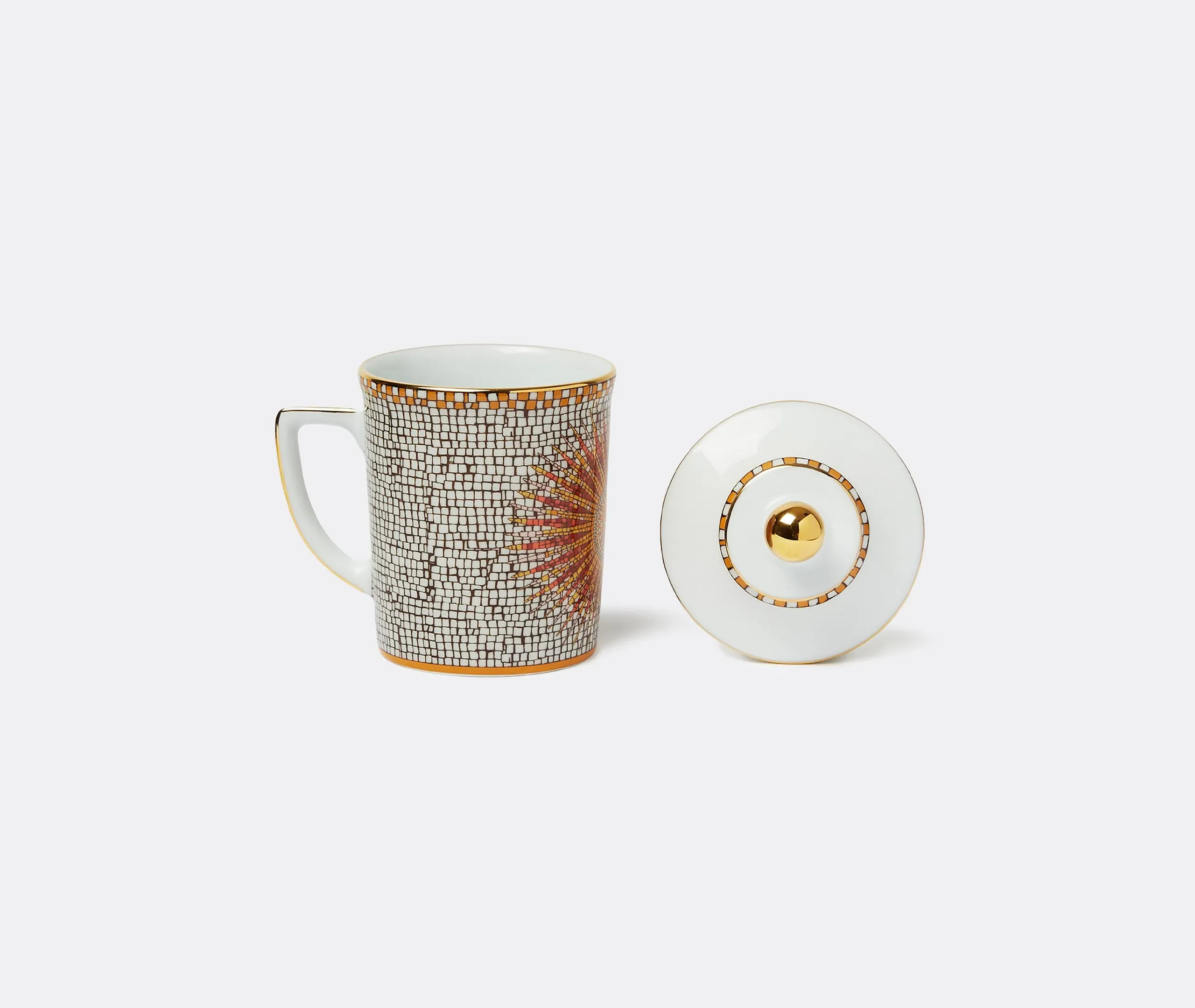 Lidded Mug with Gold Detail - Multicolor, Porcelain
