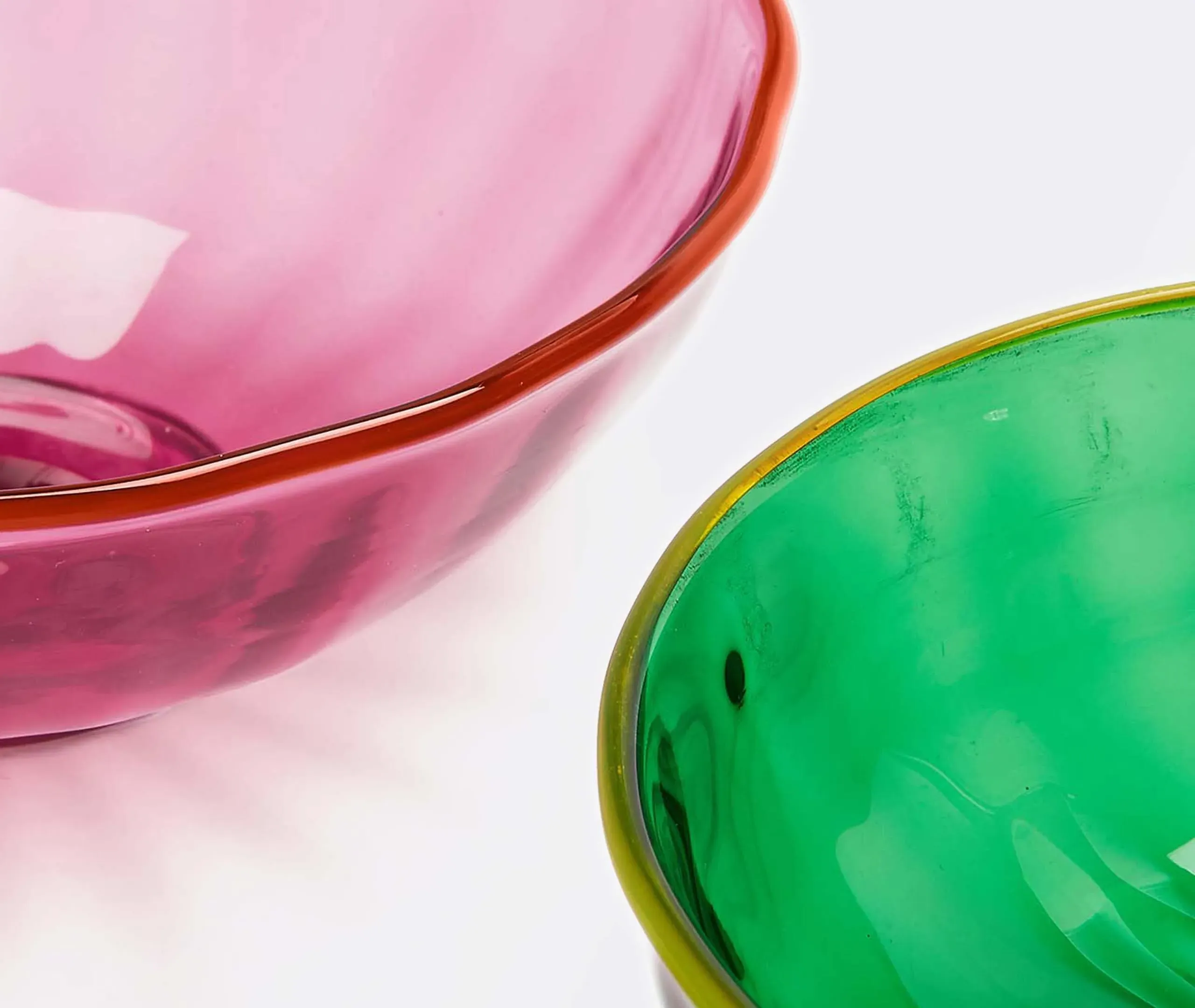 Nut Bowl Set of Two - Green and Pink, Murano Glass