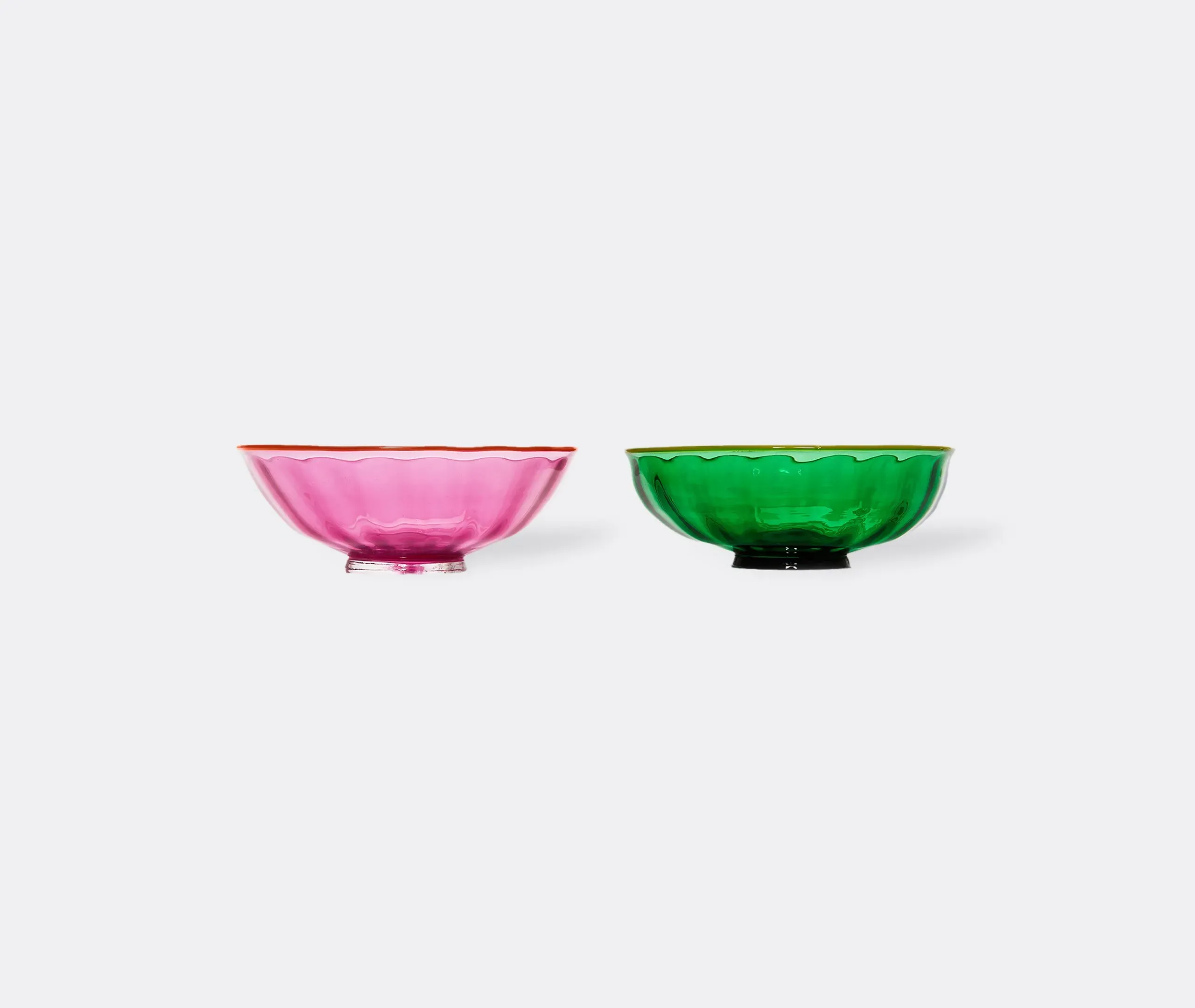 Nut Bowl Set of Two - Green and Pink, Murano Glass image