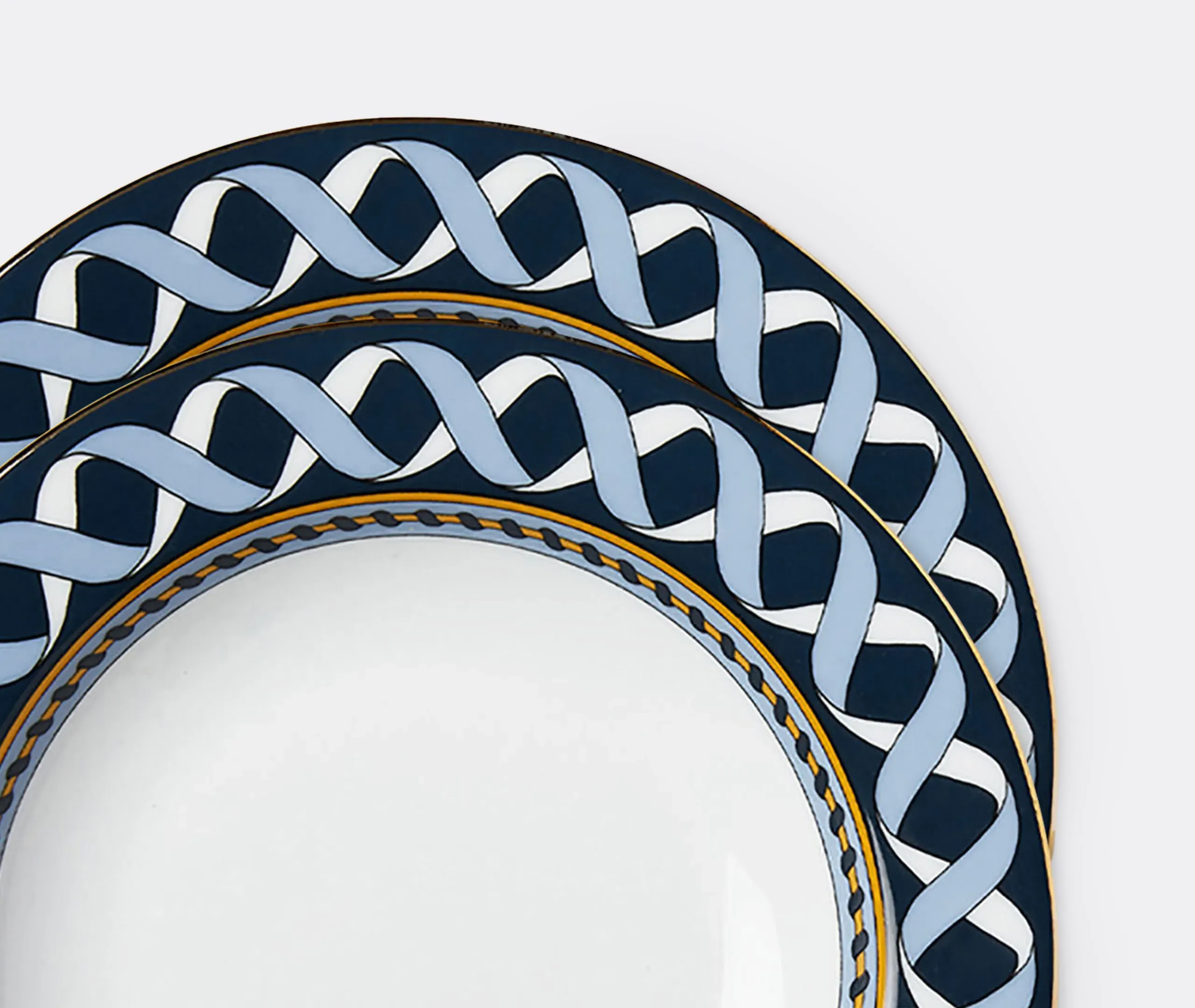 Odysseus Soup Plate Set of Two with Gold Rim - Blue, Porcelain