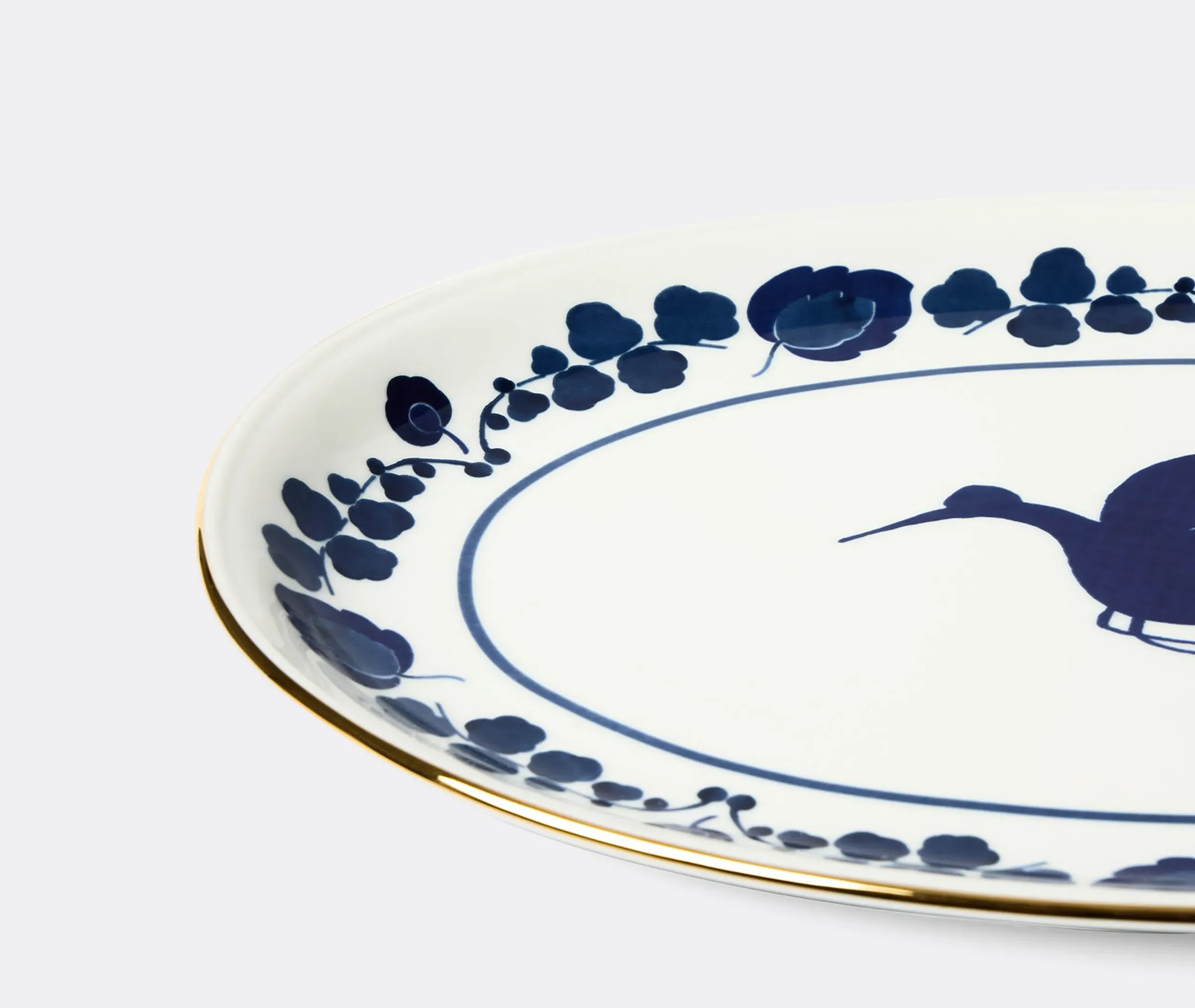 Oval Platter with Gold Edging - Blue, Porcelain