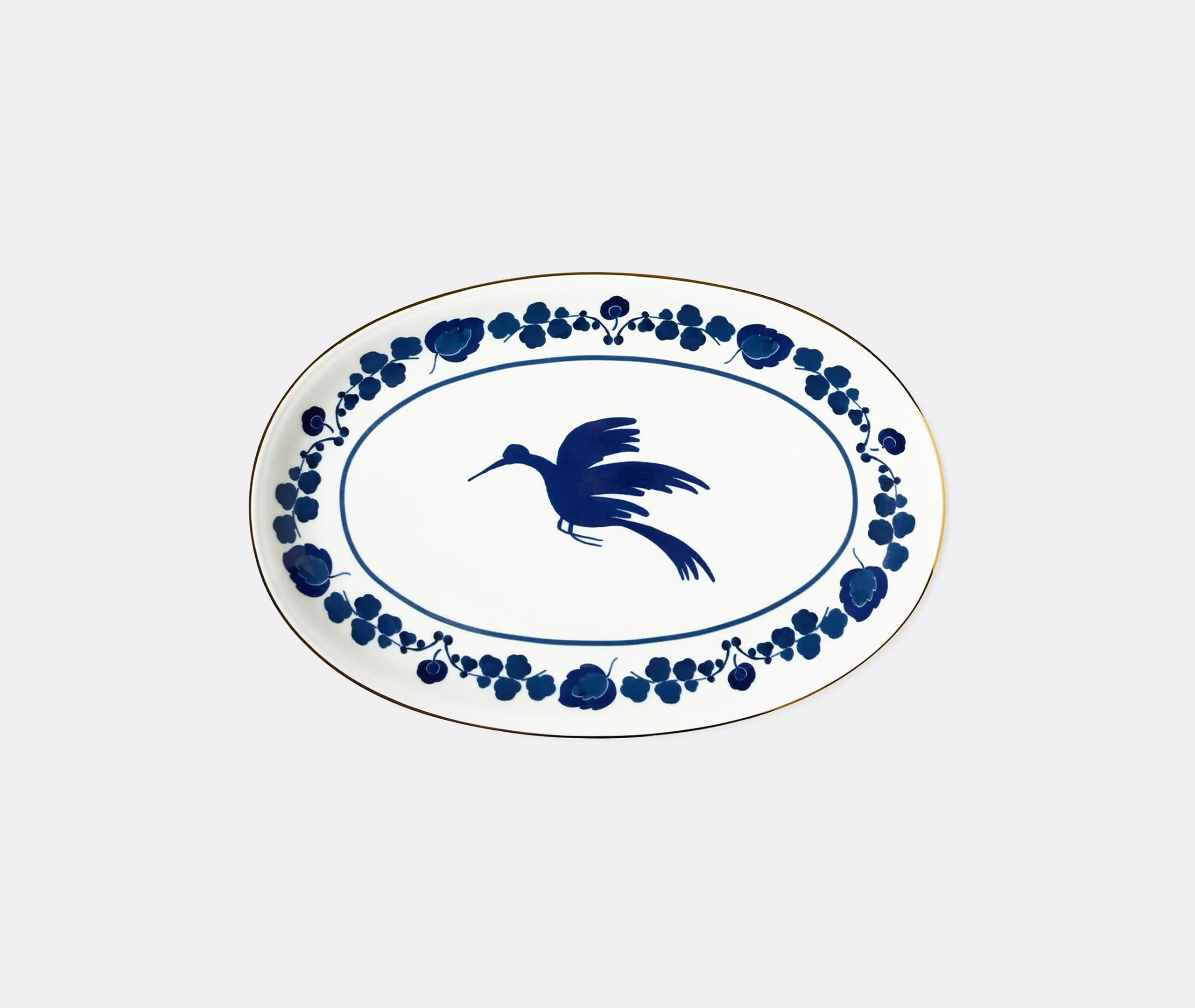 Oval Platter with Gold Edging - Blue, Porcelain