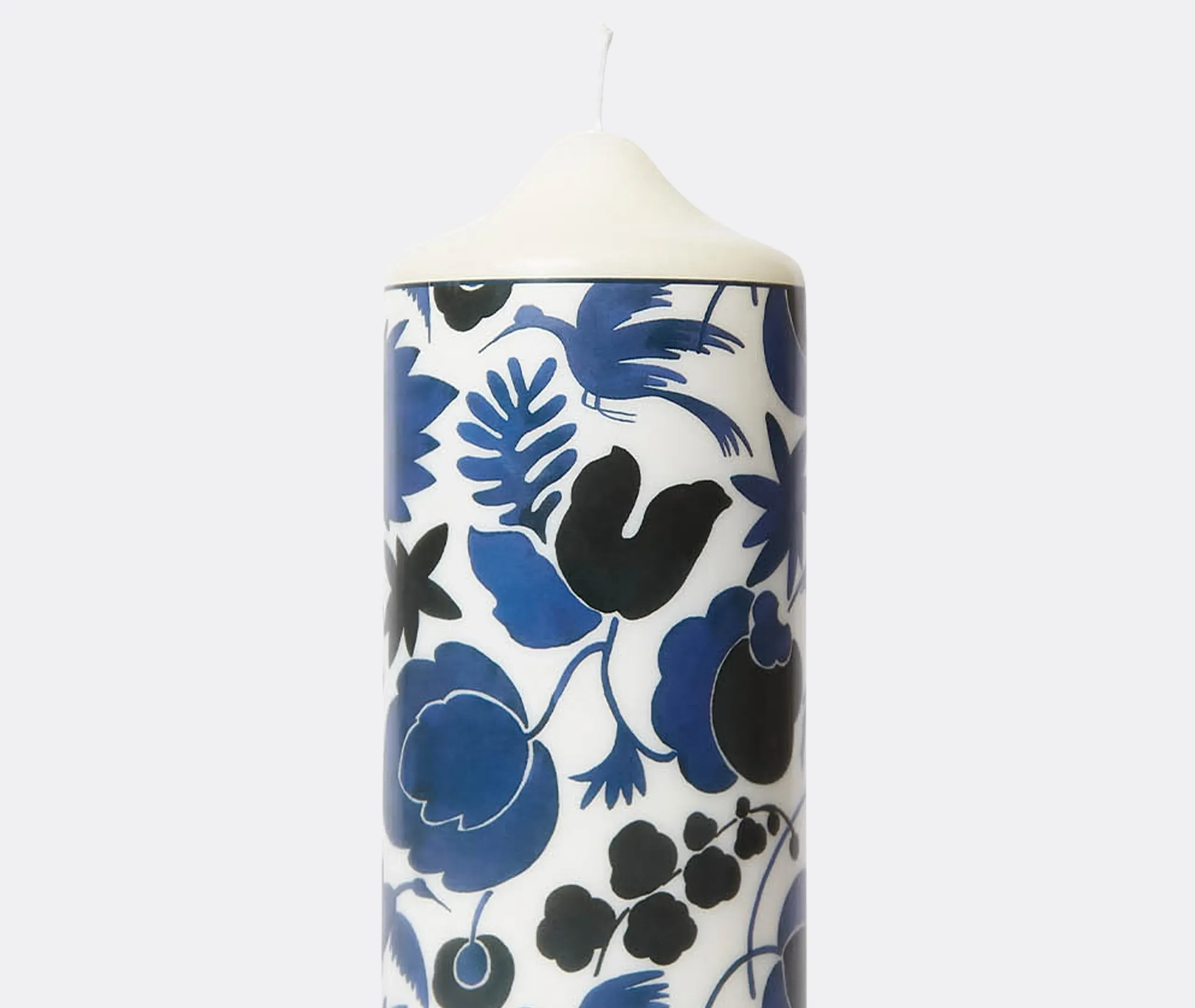 Pillar Candle with Bird Motifs - Blue, Wax