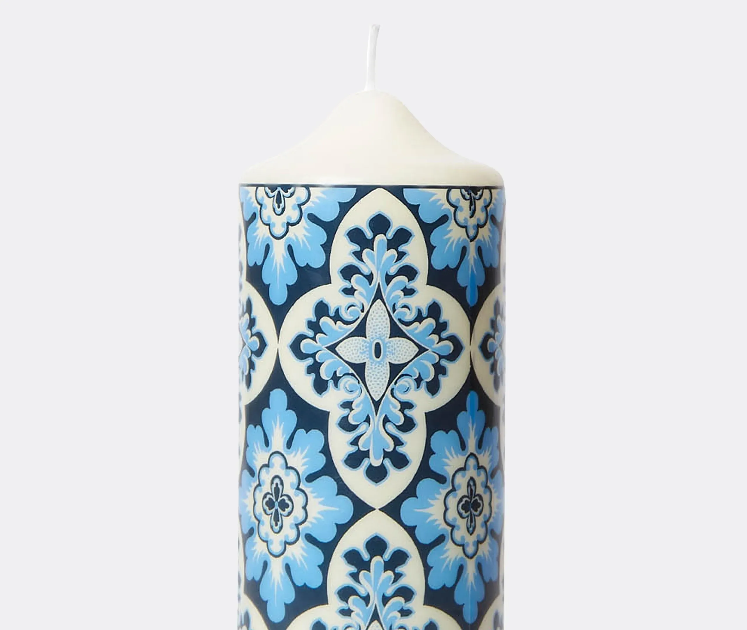 Pillar Candle with Quatrefoil Pattern - Blue, Wax