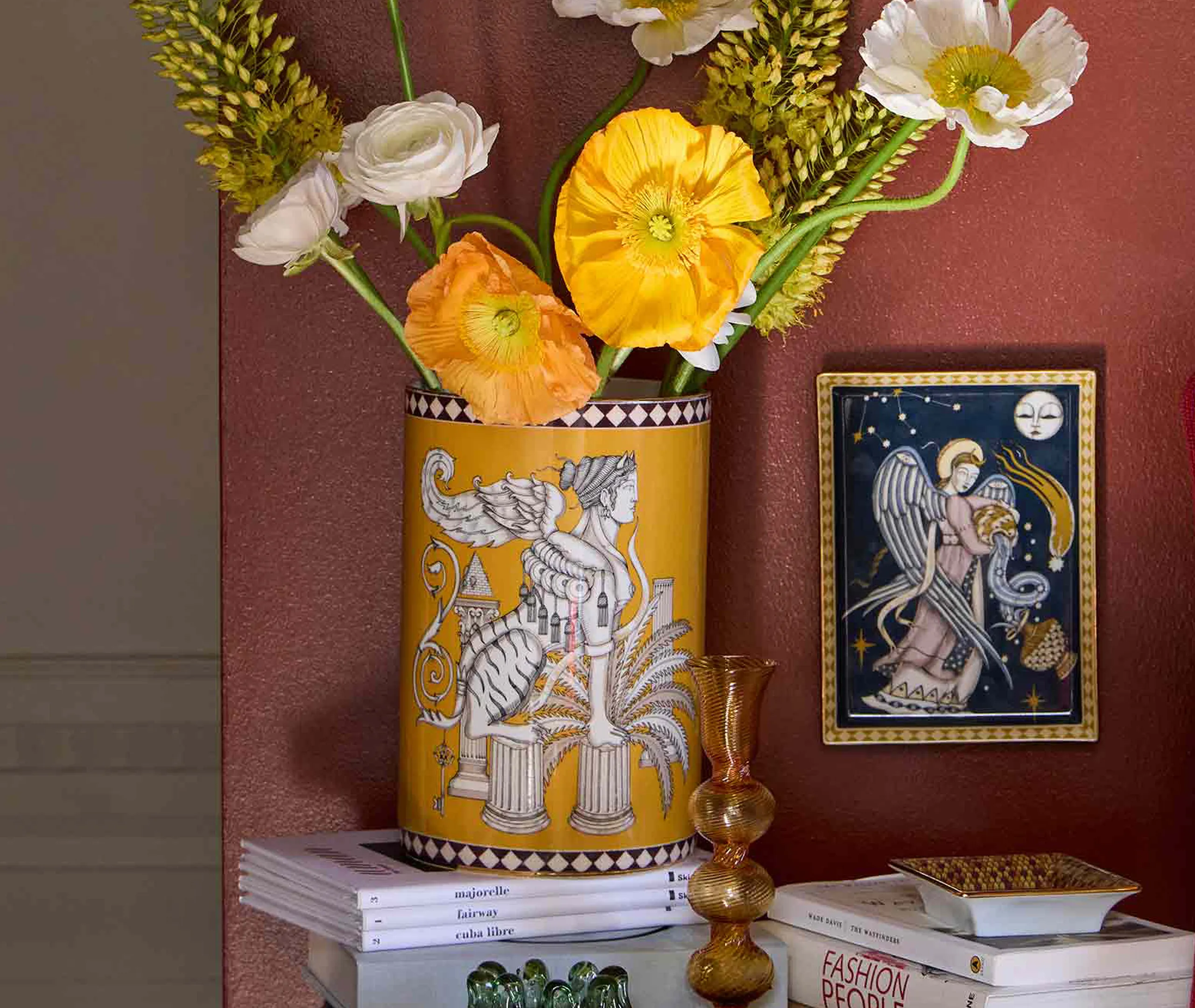 Pillar Vase with Etched Design - Saffron