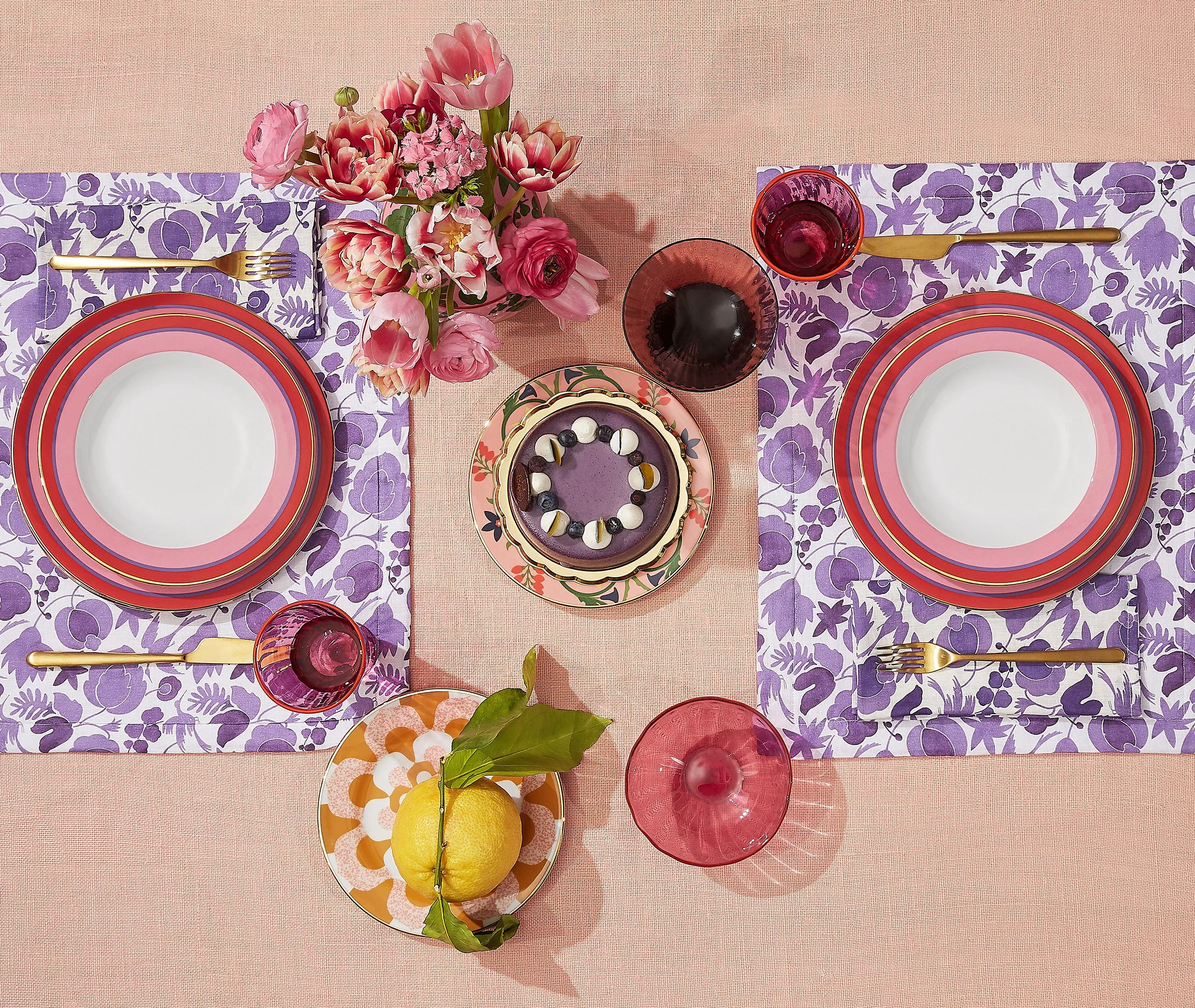 Rainbow Pink Soup Plate Set of Two - Pink, Porcelain