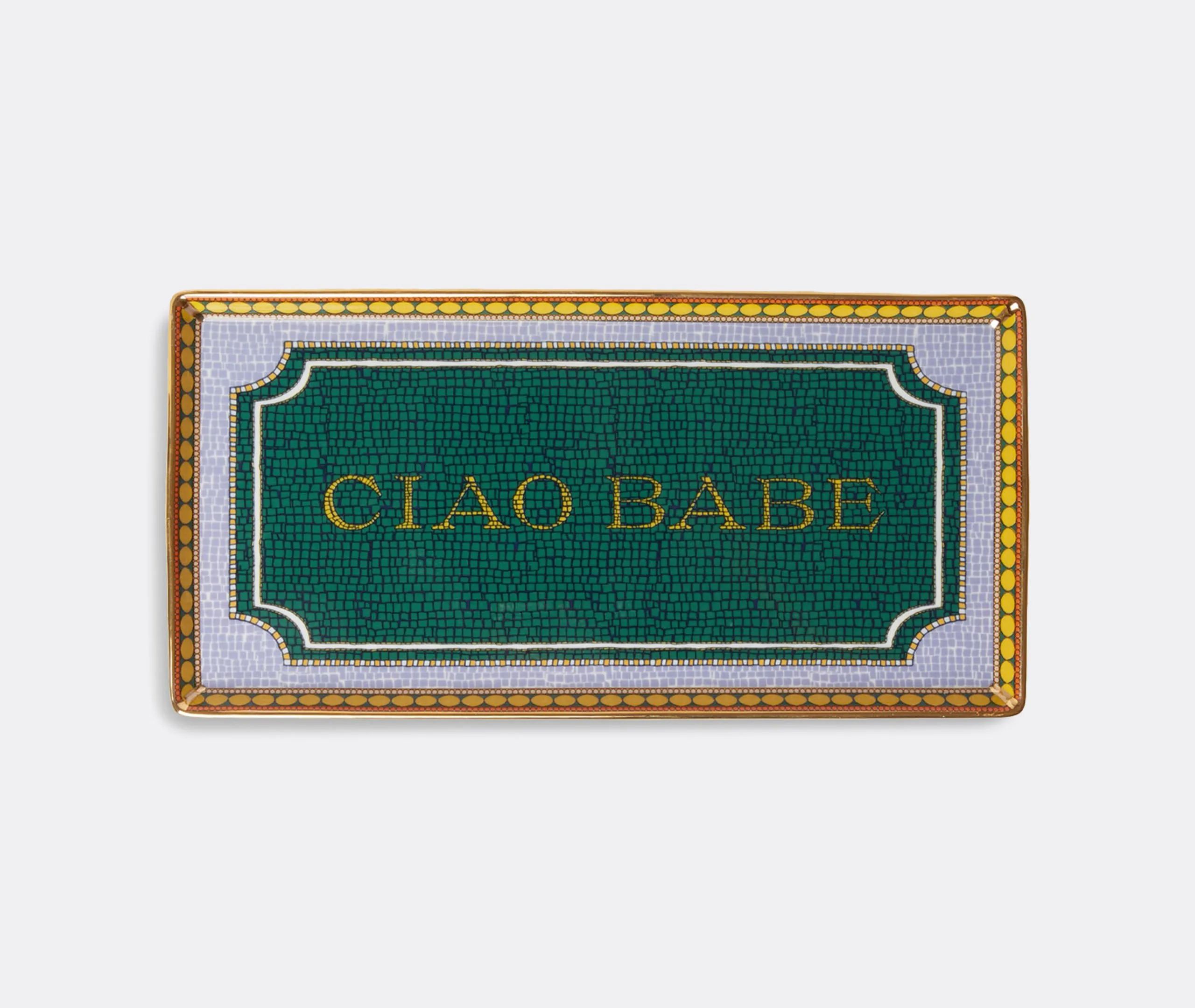 Rectangular Serving Tray with Gold Rim - Multicolor, Porcelain product