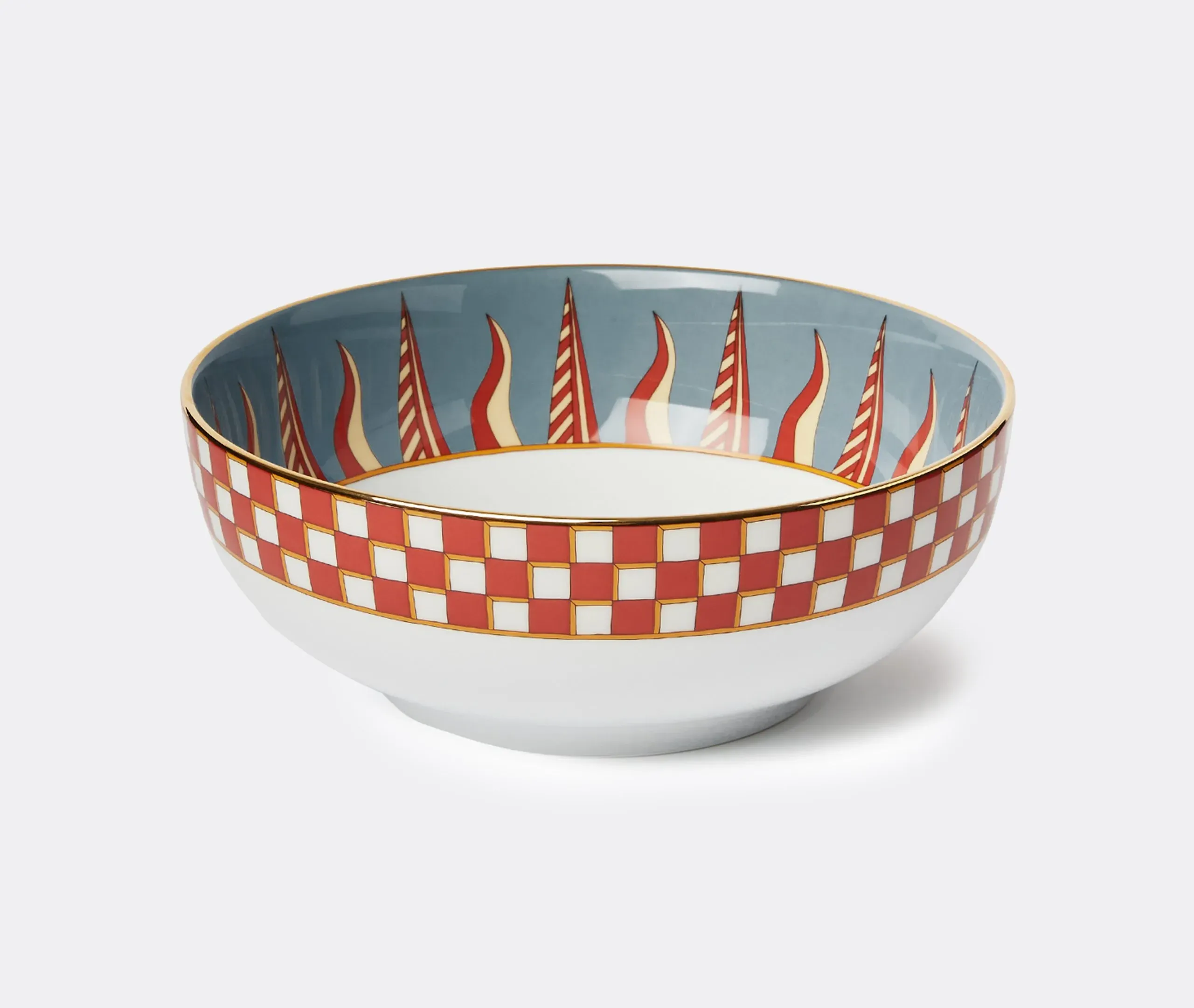 Serving Bowl with Gold Trim - Multicolor