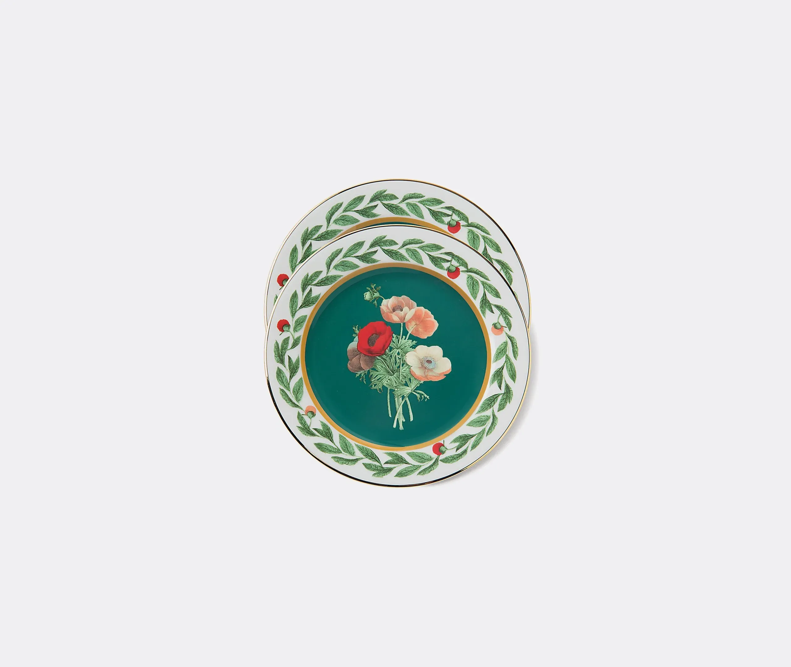 Set of 2 Dessert Plates - Green, Porcelain