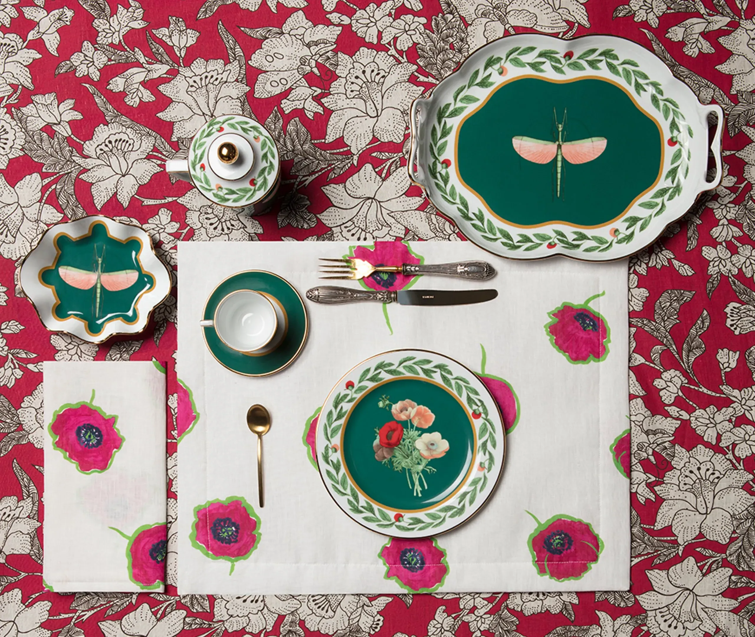Set of 2 Dessert Plates - Green, Porcelain