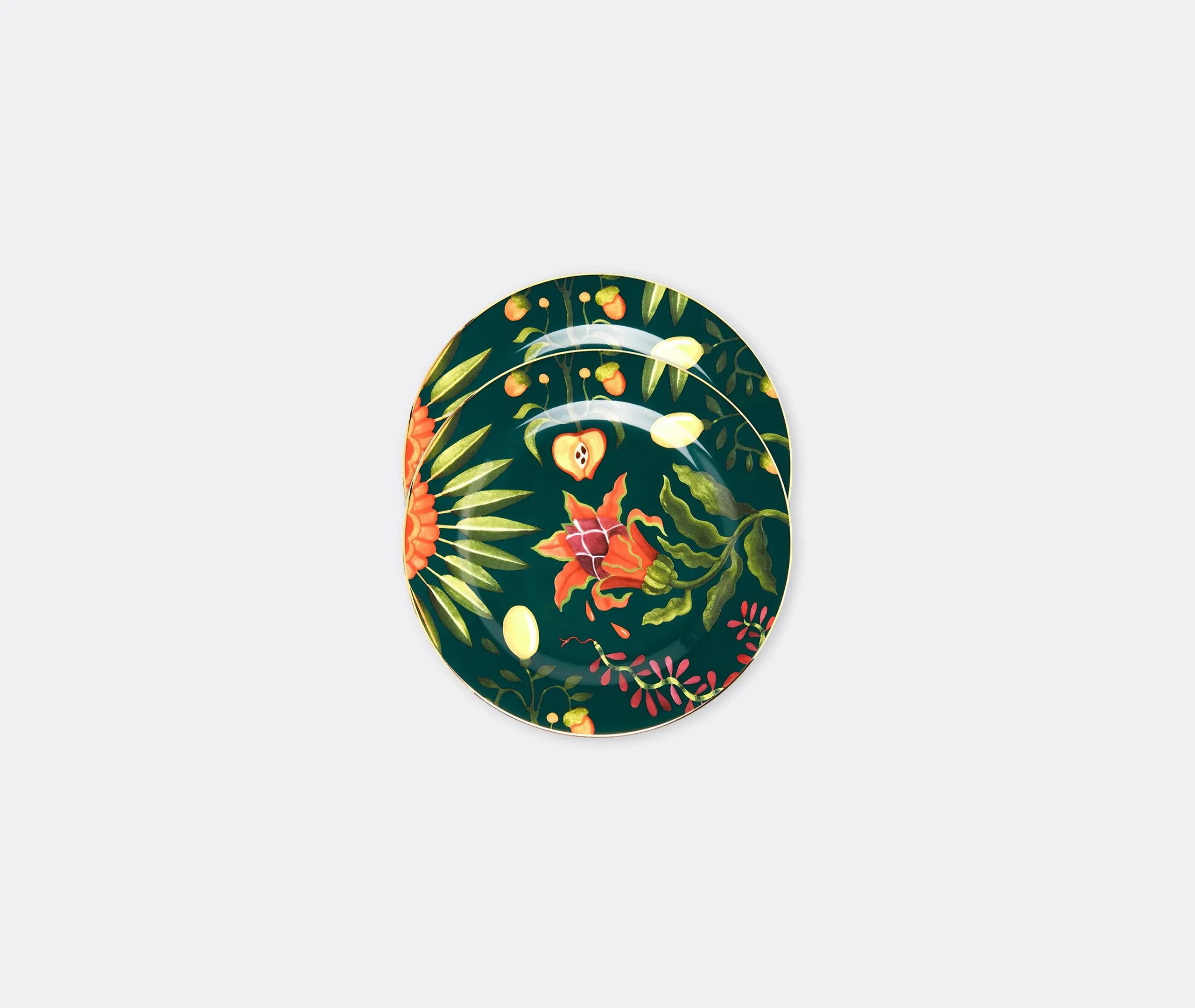 Set of 2 Dessert Plates with Dragon Fruit - Green