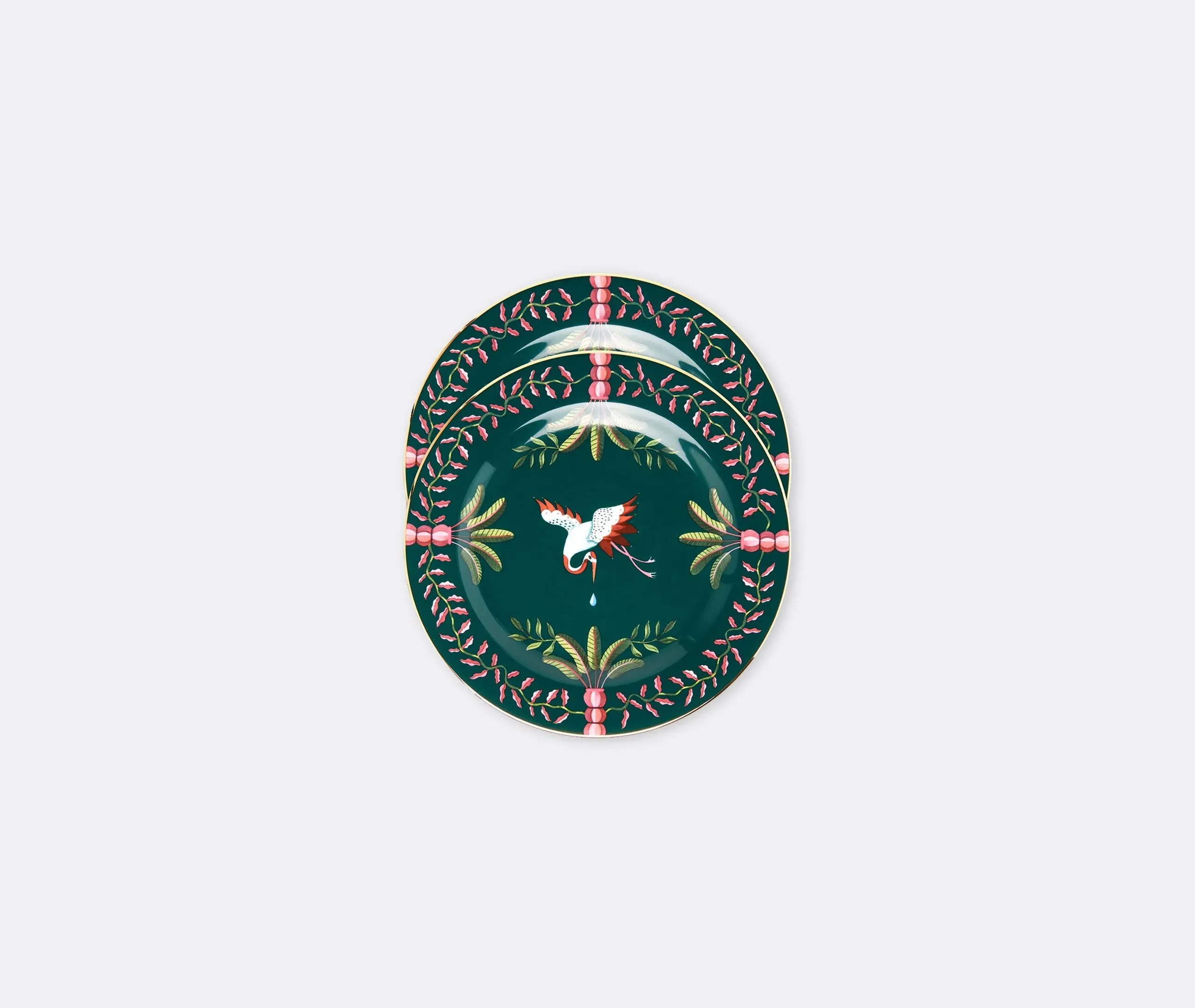 Set of 2 Dessert Plates with Egret - Multicolor
