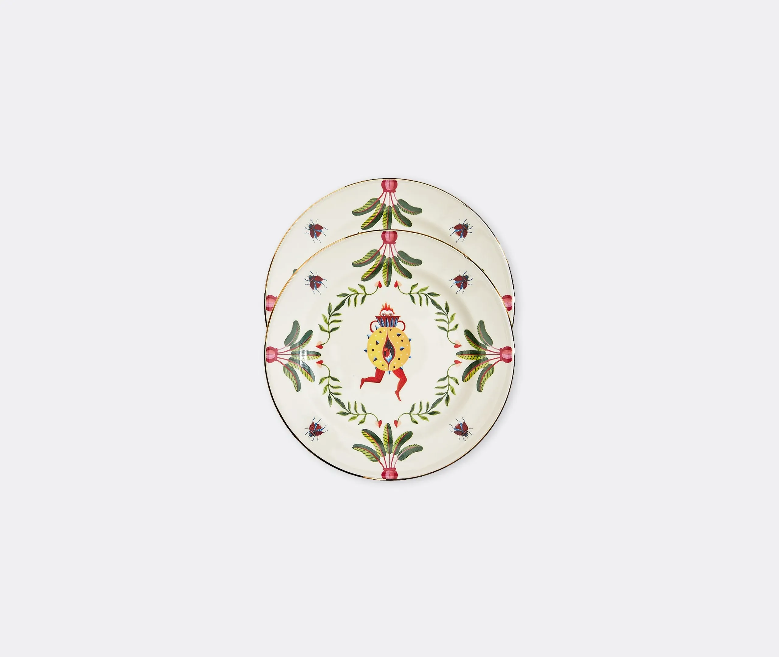 Set of 2 Dessert Plates with Gold Trim - White