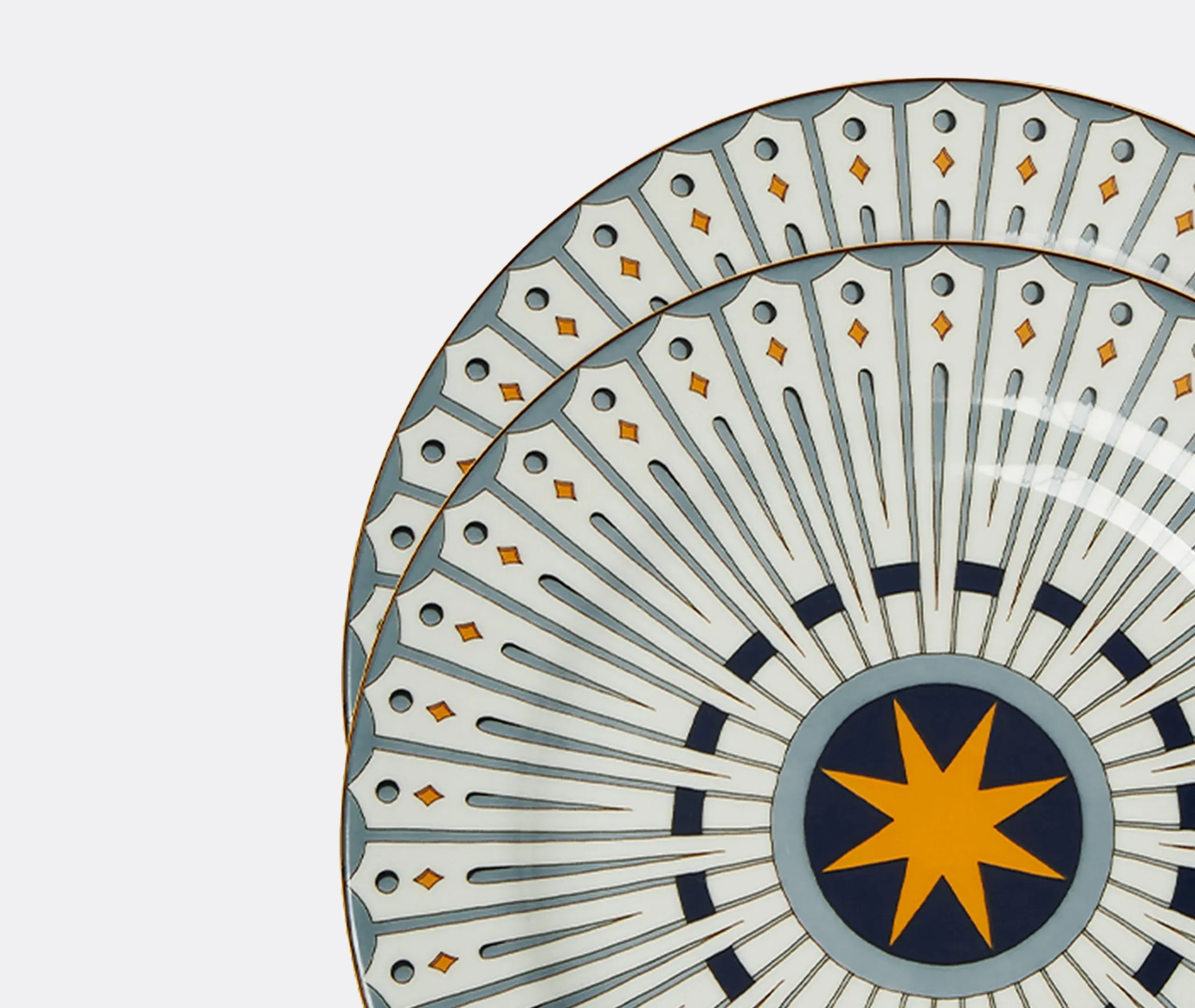 Set of 2 Dessert Plates with Sun Design - Blue