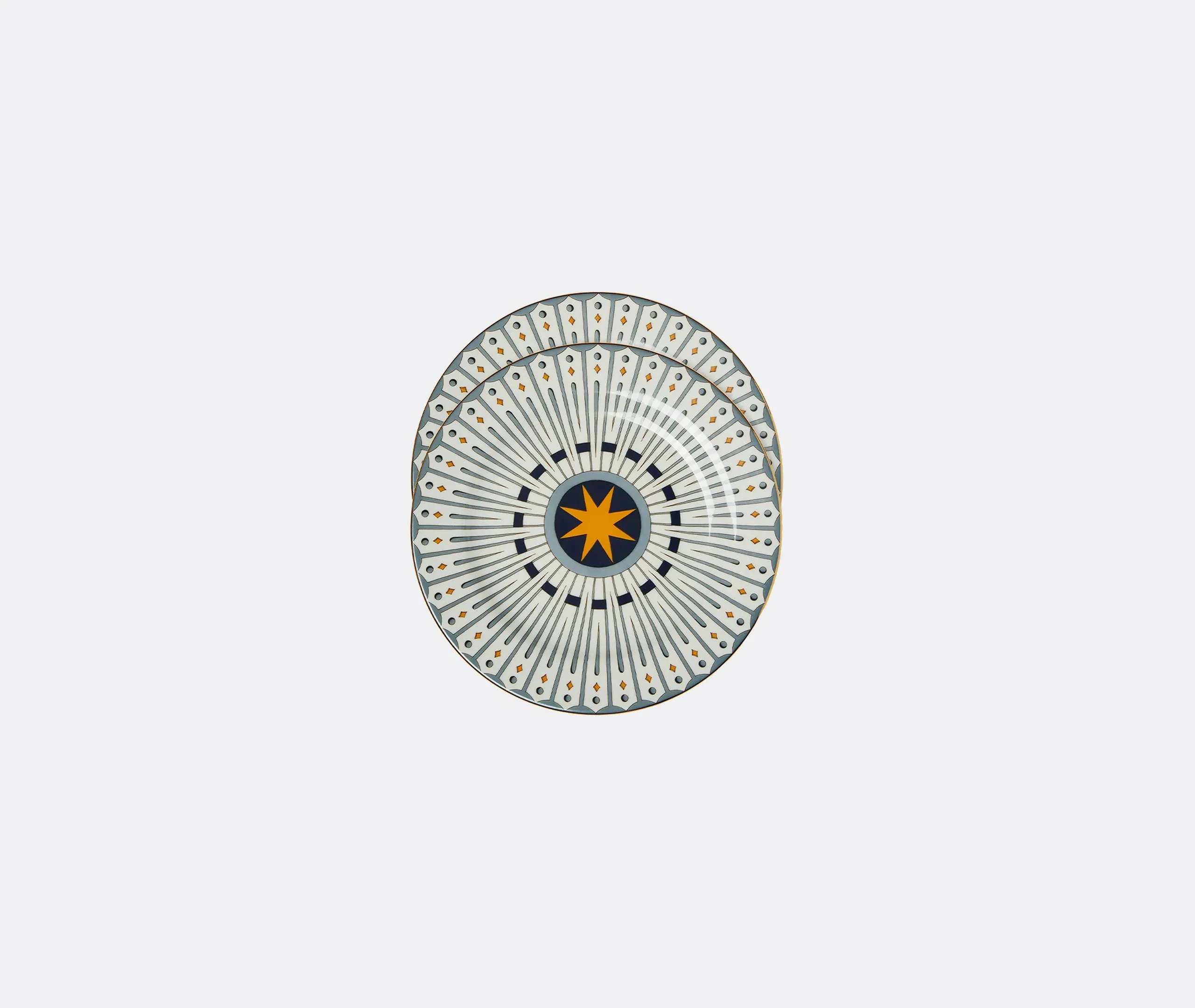 Set of 2 Dessert Plates with Sun Design - Blue