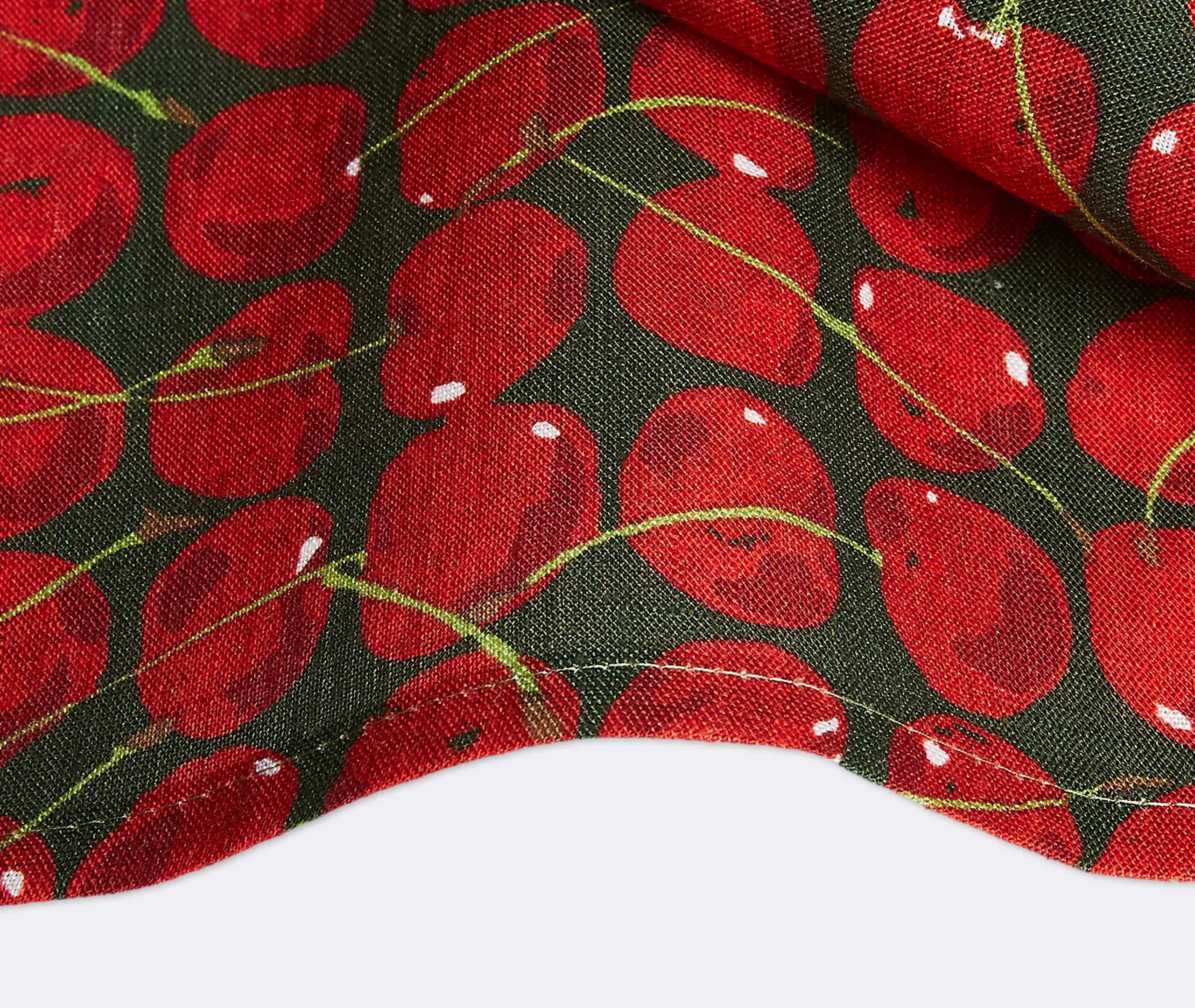 Set of 2 Large Napkins Cherry Print - Green, Linen