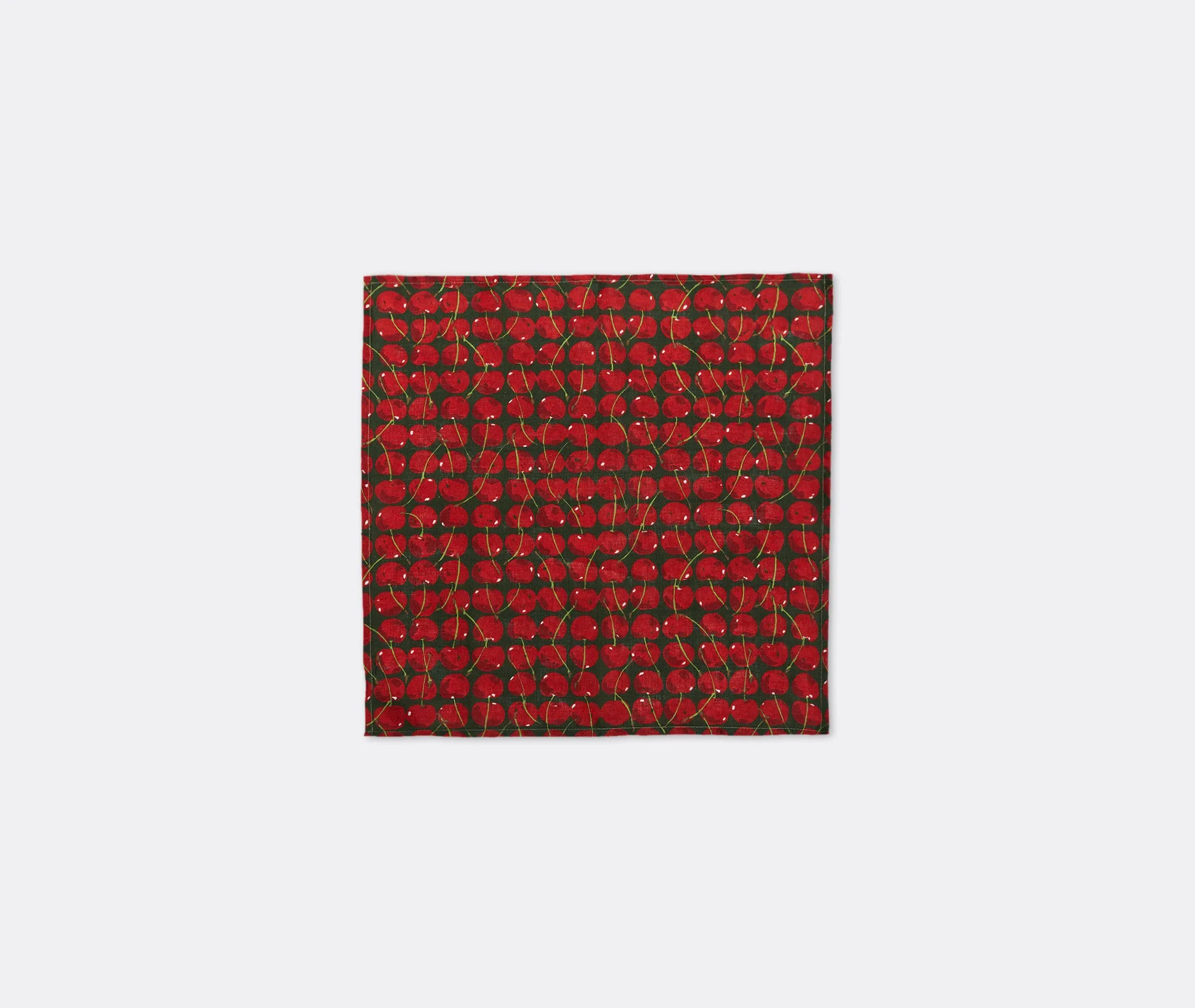 Set of 2 Large Napkins Cherry Print - Green, Linen