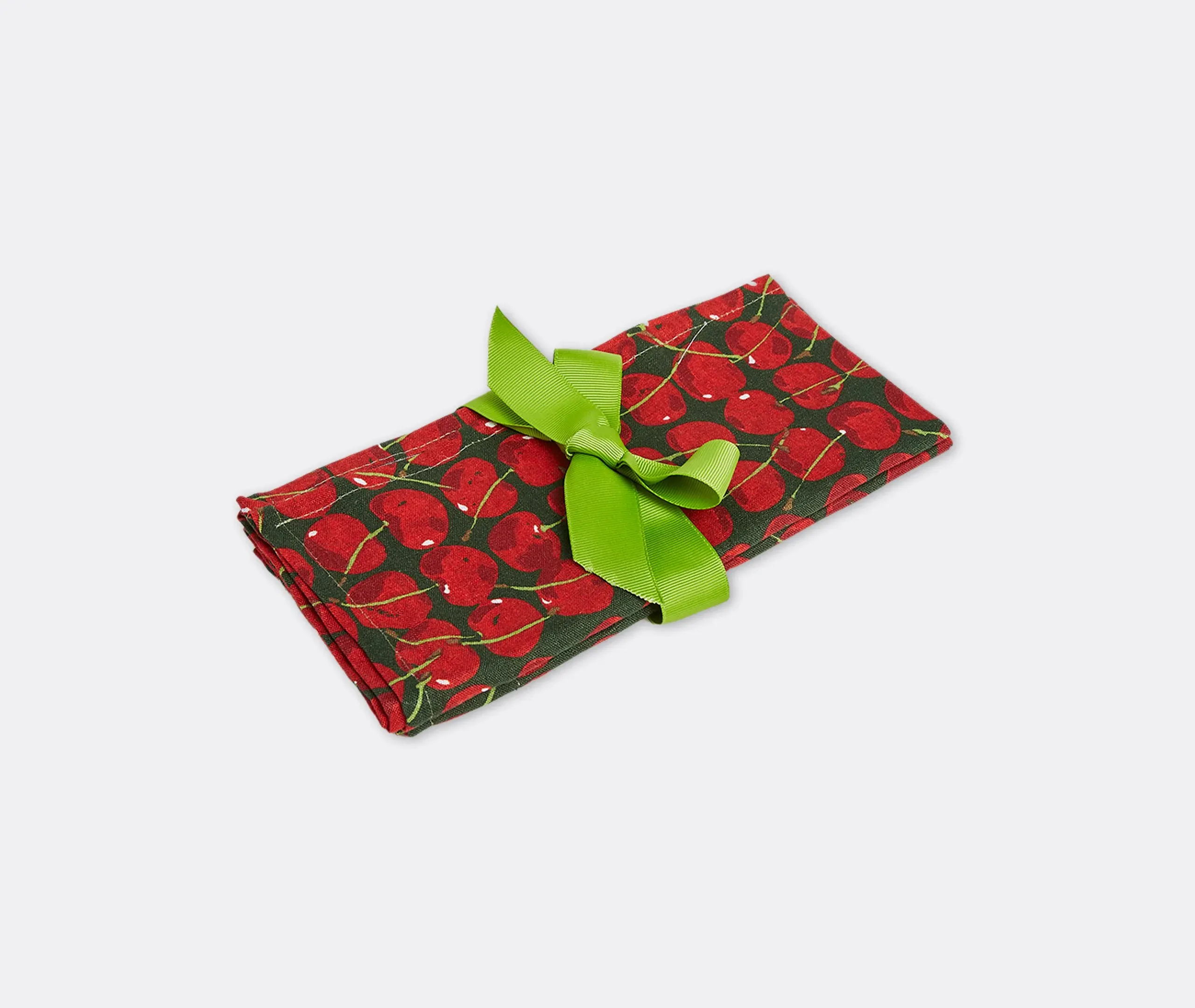 Set of 2 Large Napkins Cherry Print - Green, Linen image