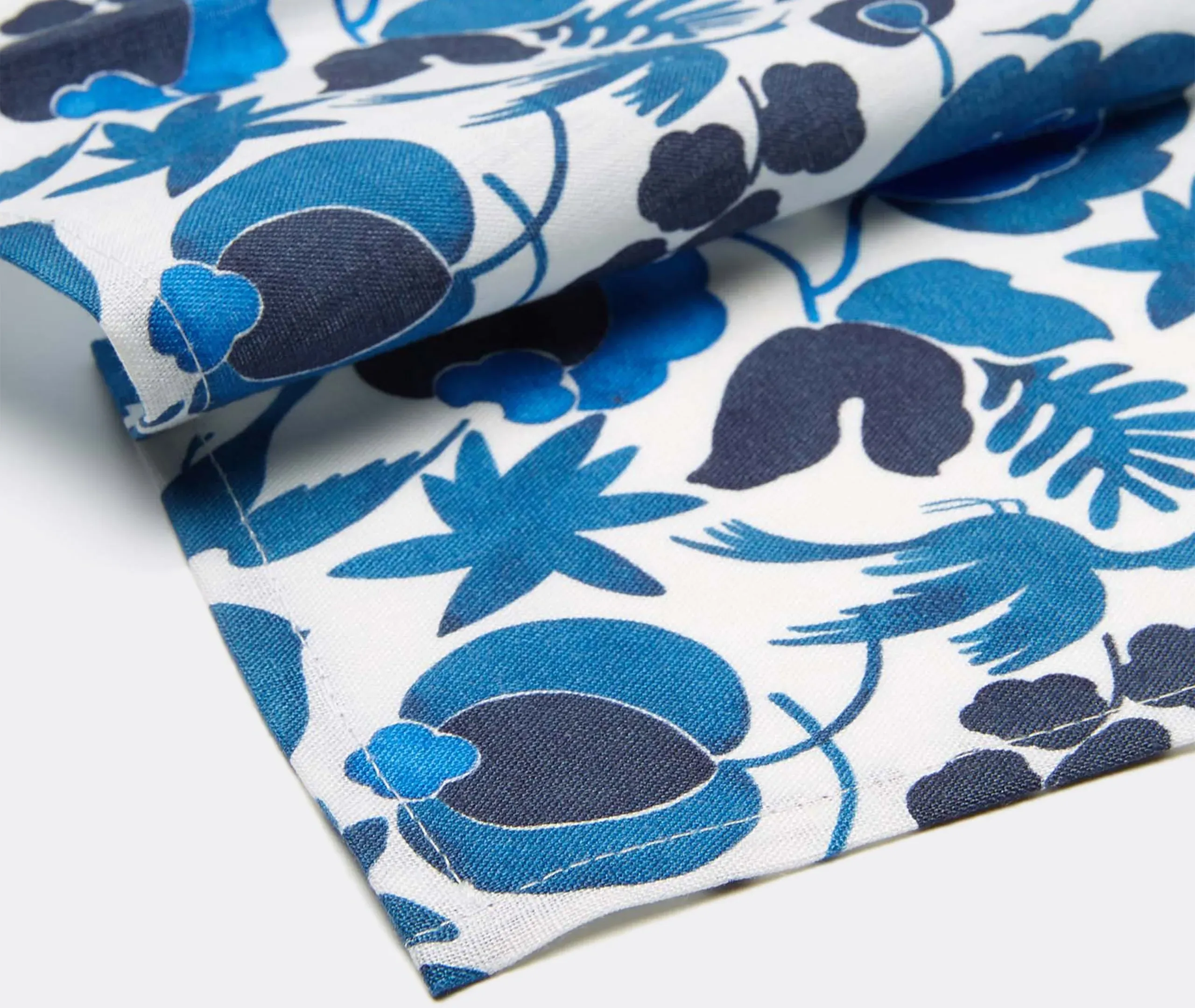 Set of 2 Napkins with Plant Print - Blue, Linen