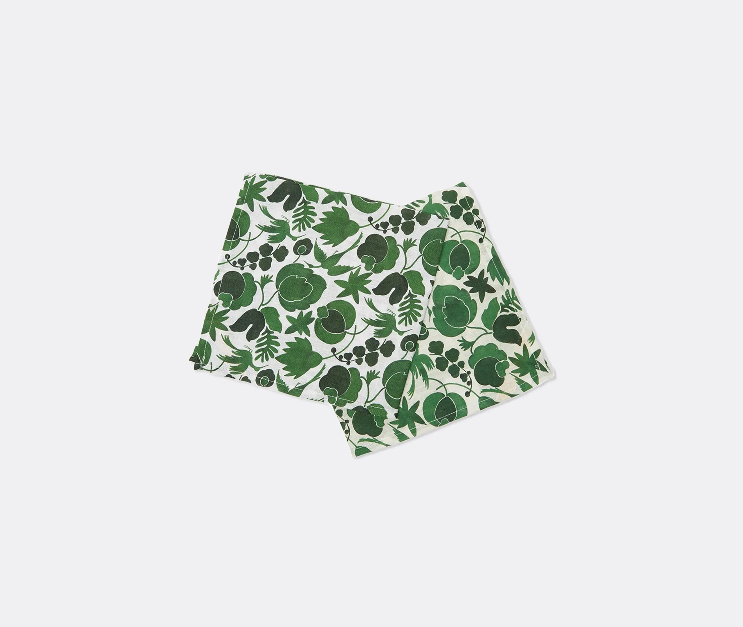 Set of 2 Napkins with Plant Print - Green, Linen