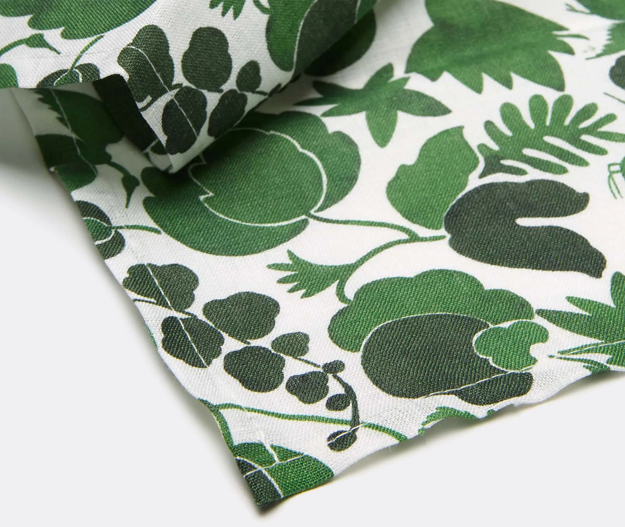 Set of 2 Napkins with Plant Print - Green, Linen