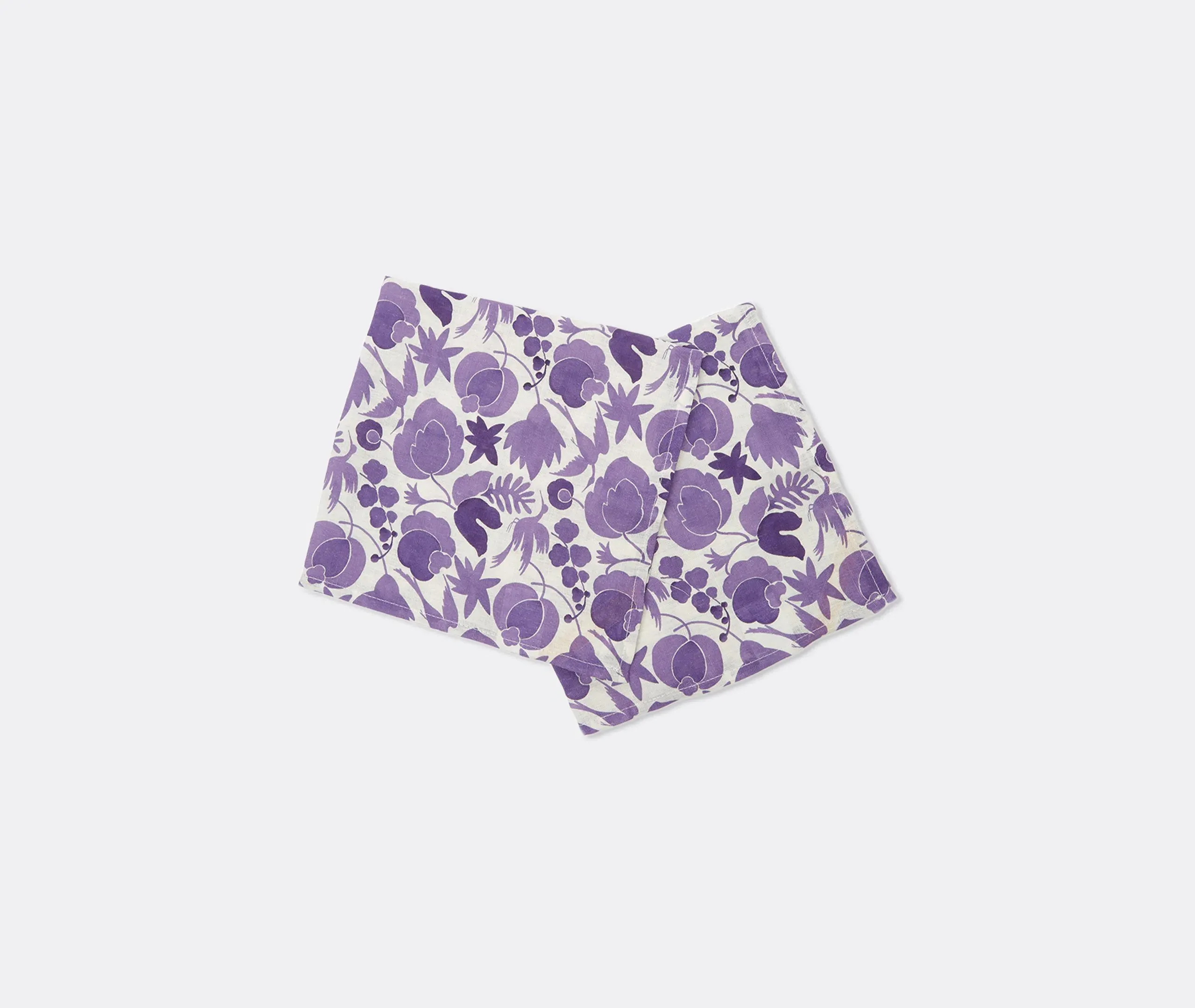 Set of 2 Napkins with Plant Print - Purple, Linen
