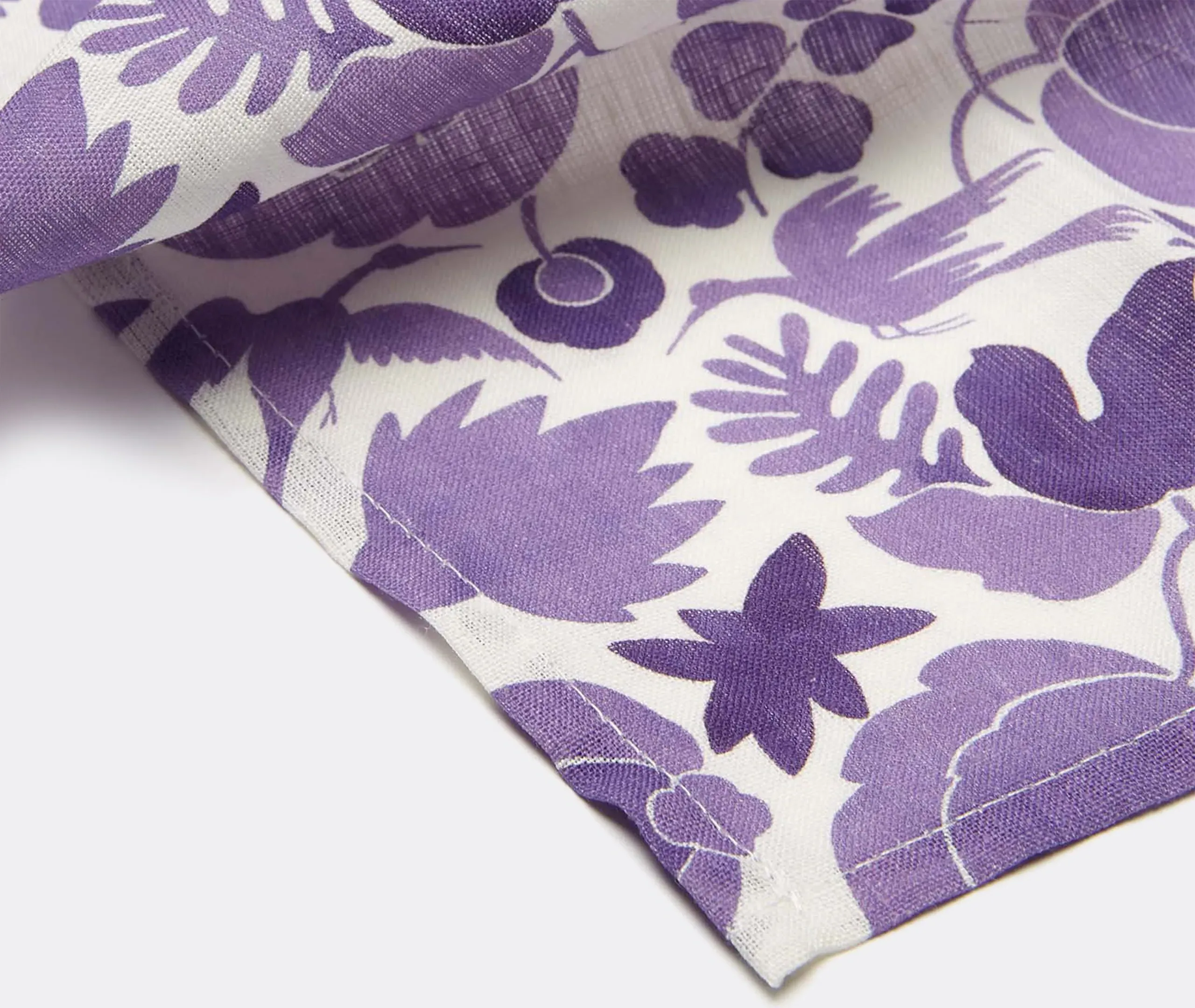 Set of 2 Napkins with Plant Print - Purple, Linen