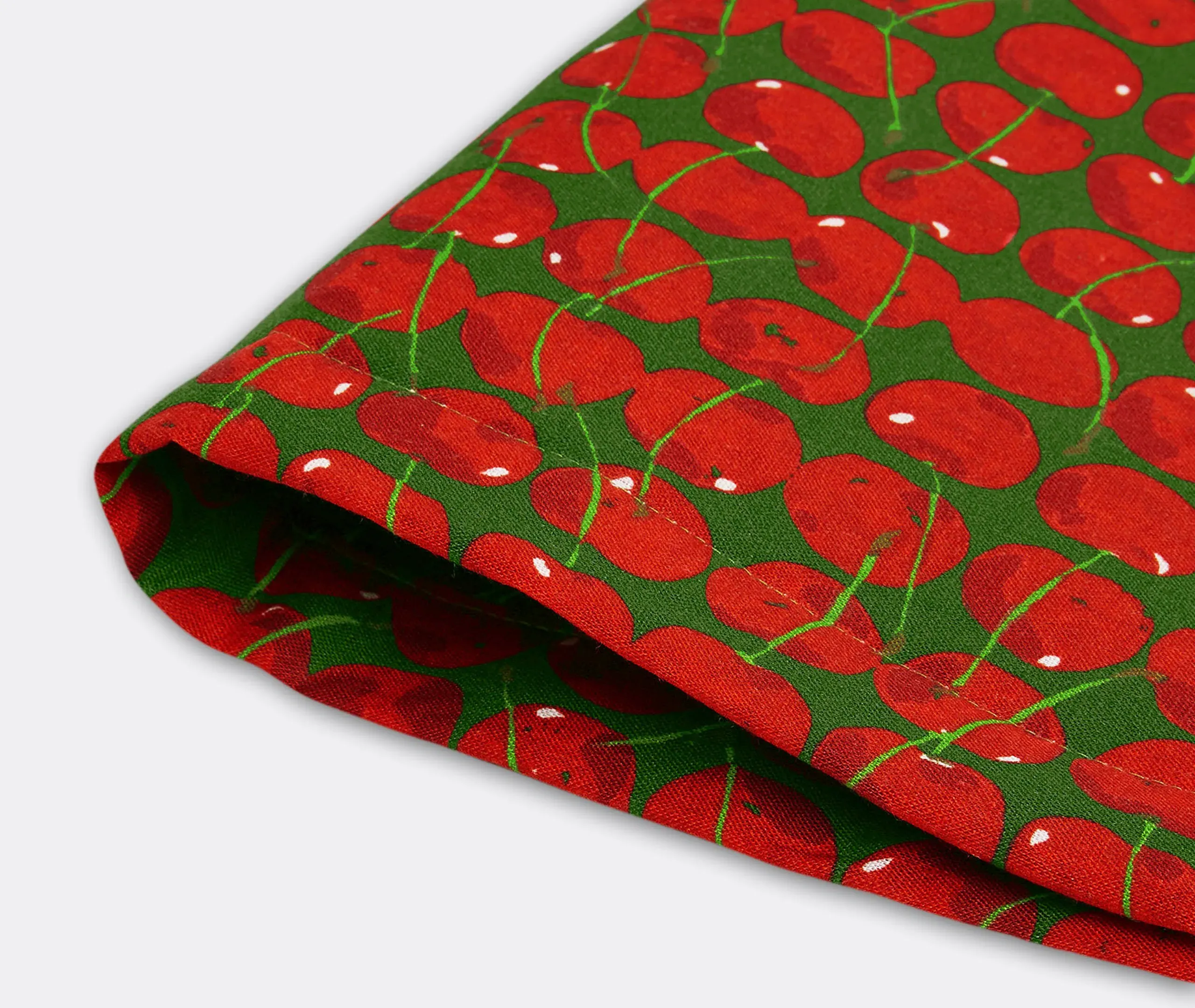 Set of 2 Placemats Cherry Print - Green, Linen