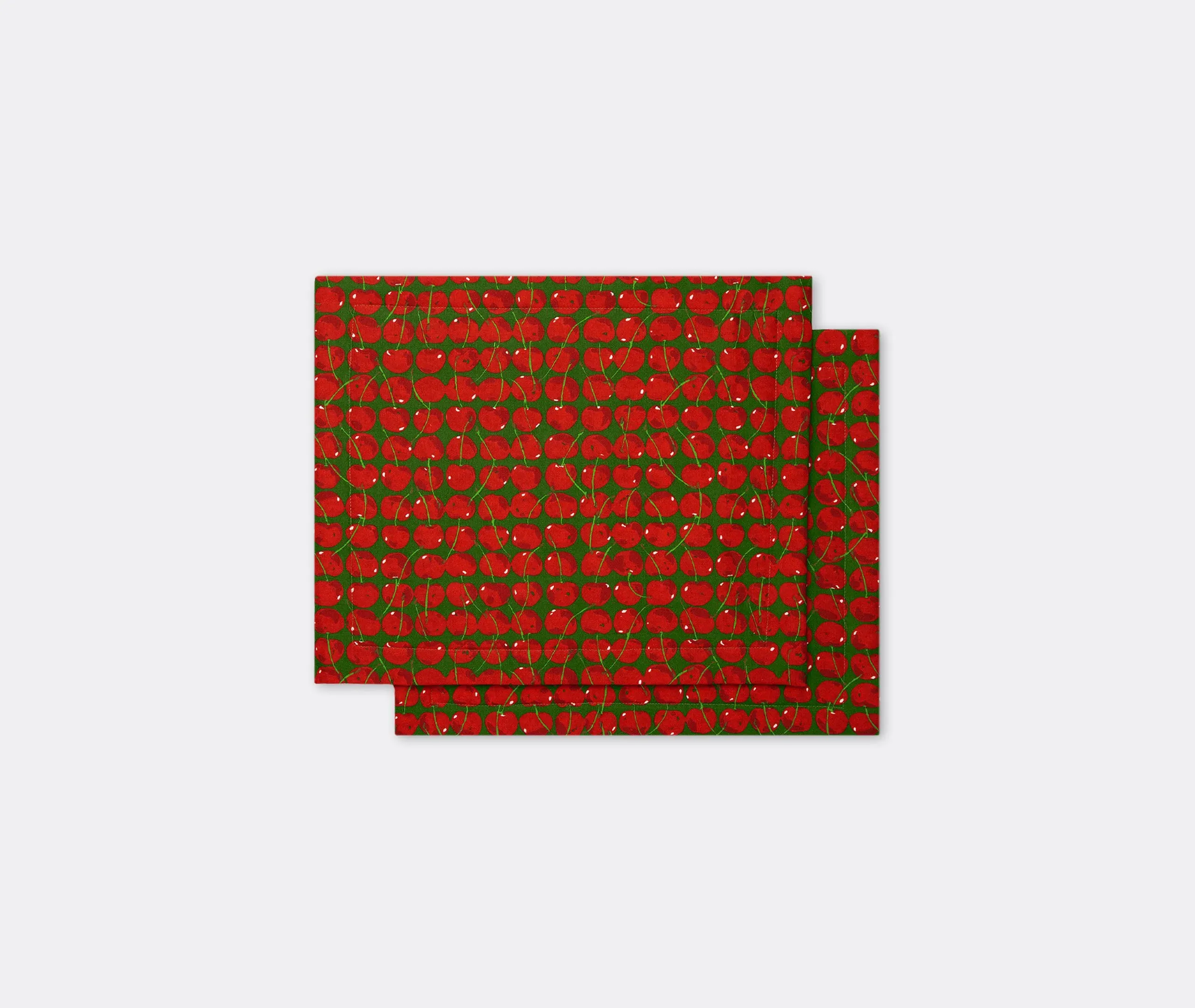 Set of 2 Placemats Cherry Print - Green, Linen