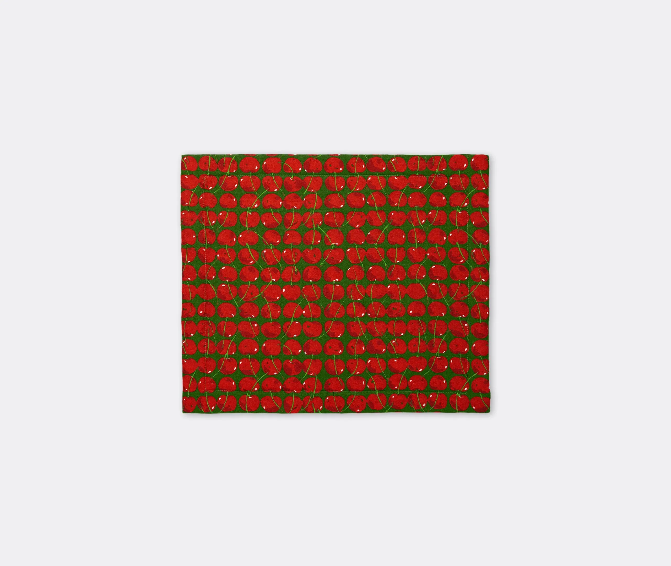 Set of 2 Placemats Cherry Print - Green, Linen