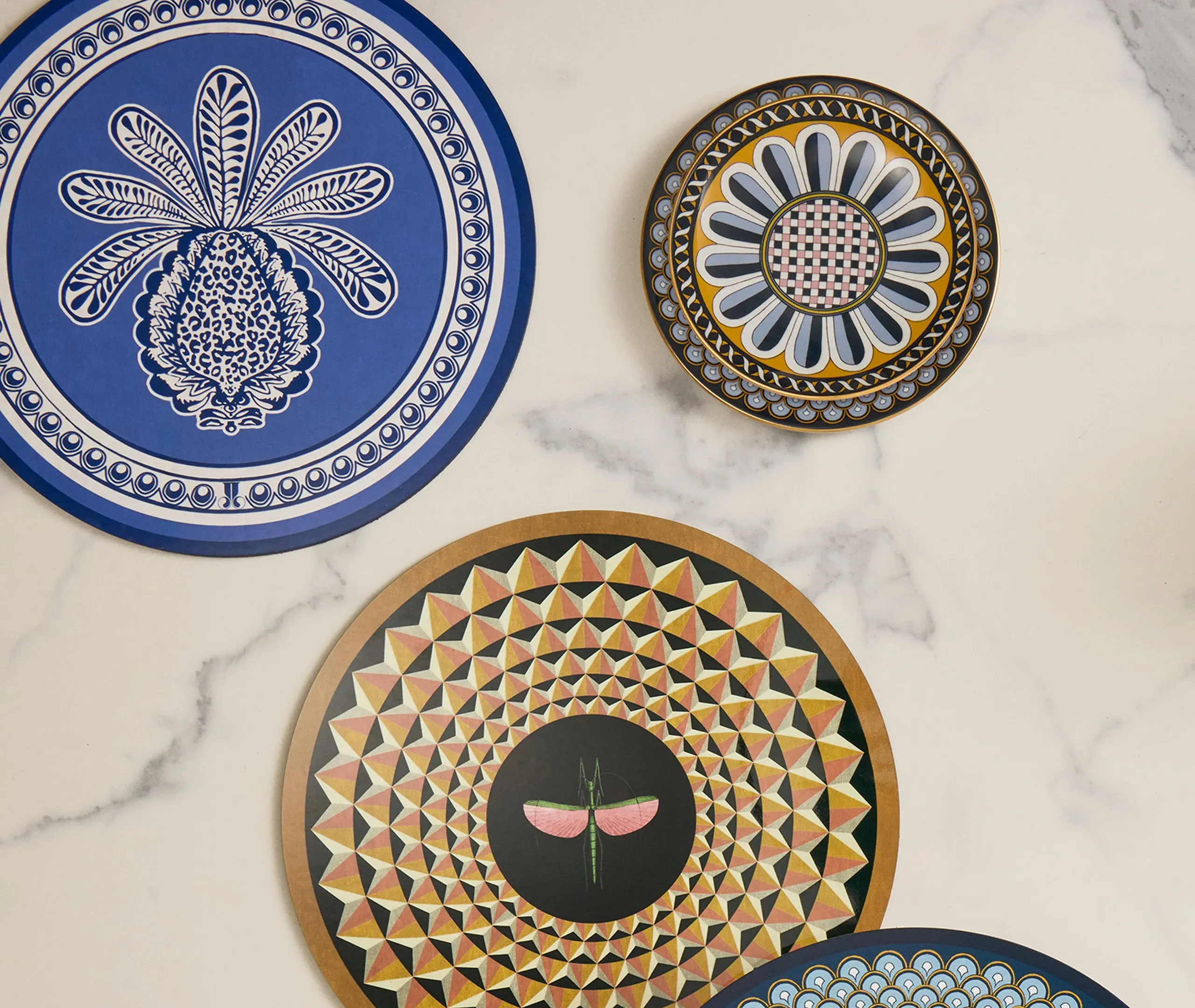 Set of 2 Placemats with Pineapple Design - Blue