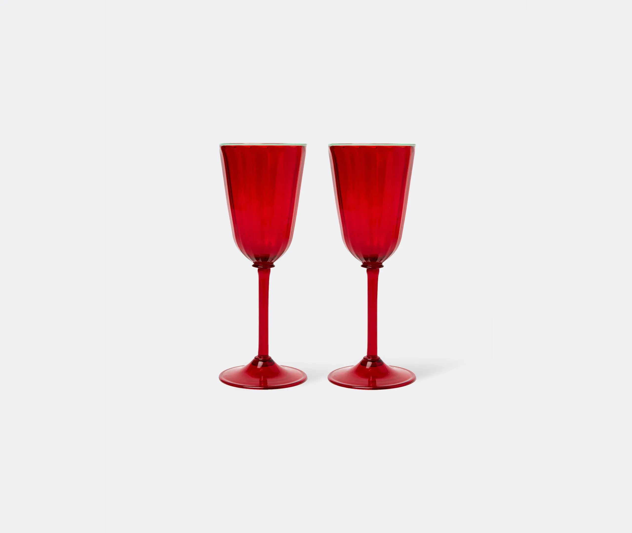 Set of 2 Wine Glasses with Ridged Detail - Red image