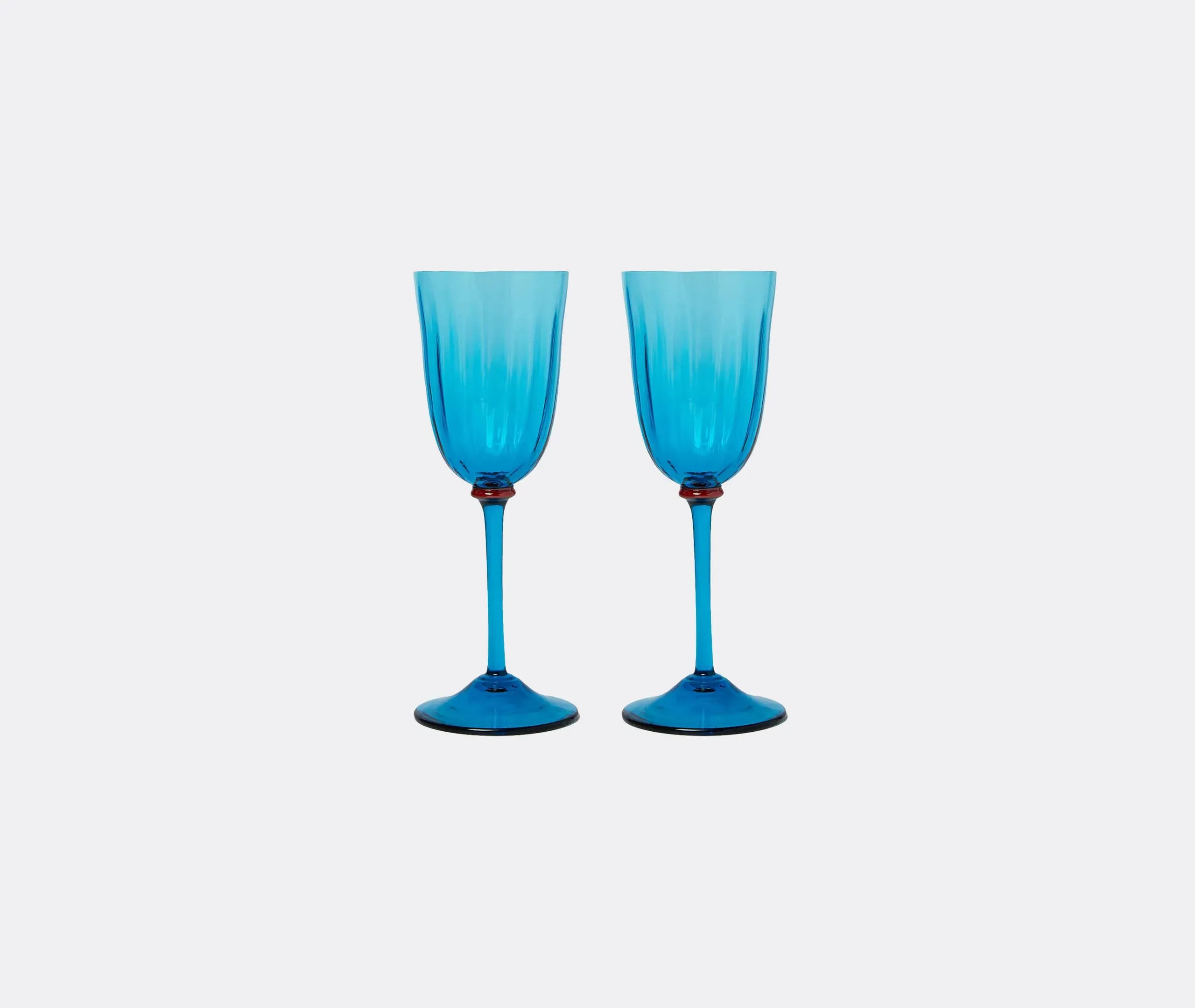 Set of 2 Wine Glasses with Ridged Detail - Turquoise