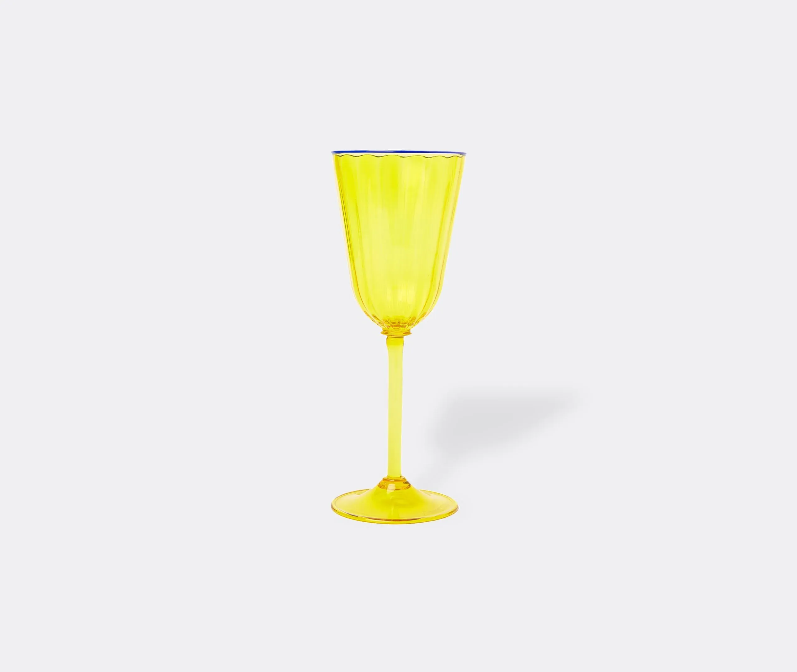Set of 2 Wine Glasses with Ridged Detail - Yellow