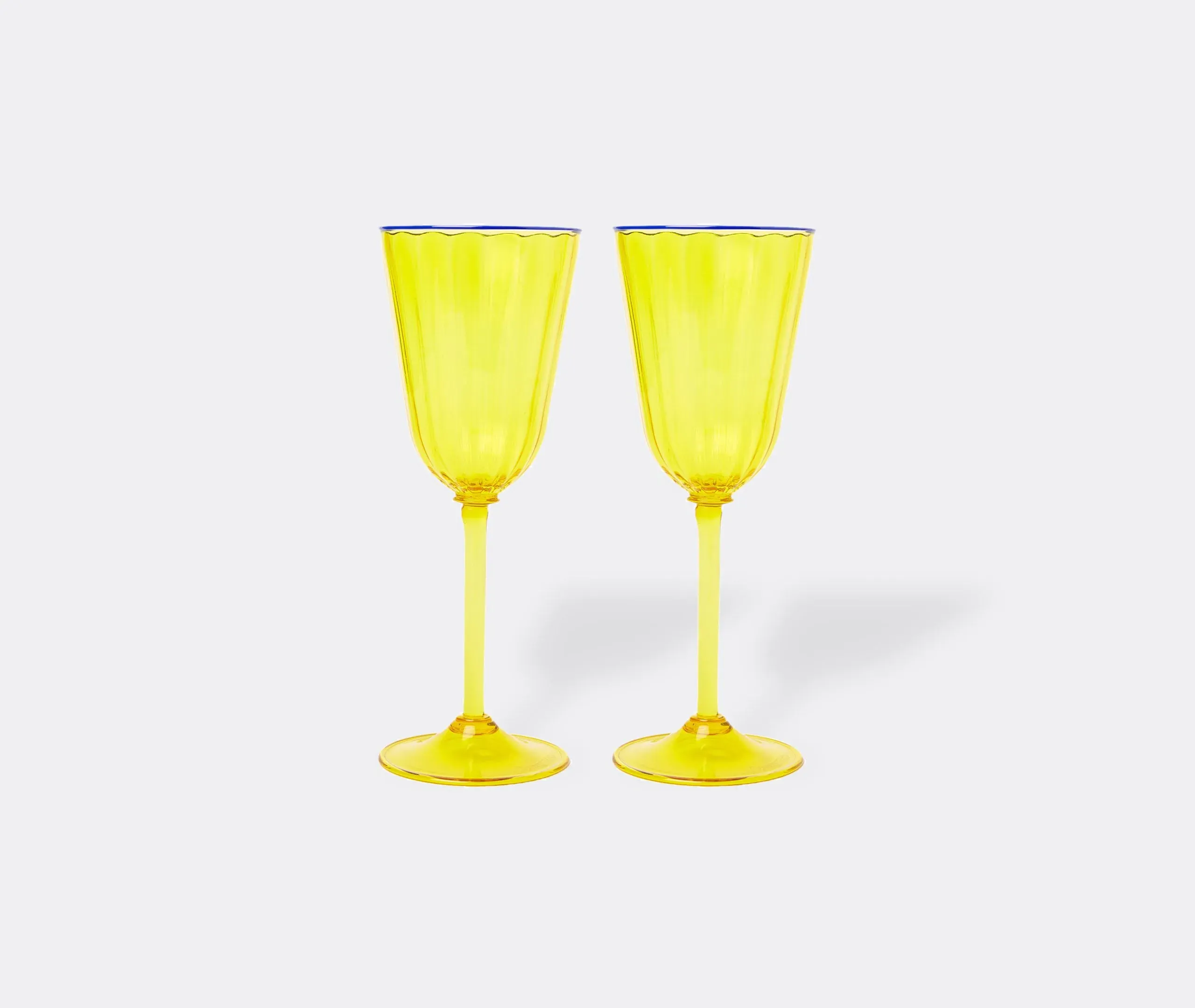 Set of 2 Wine Glasses with Ridged Detail - Yellow