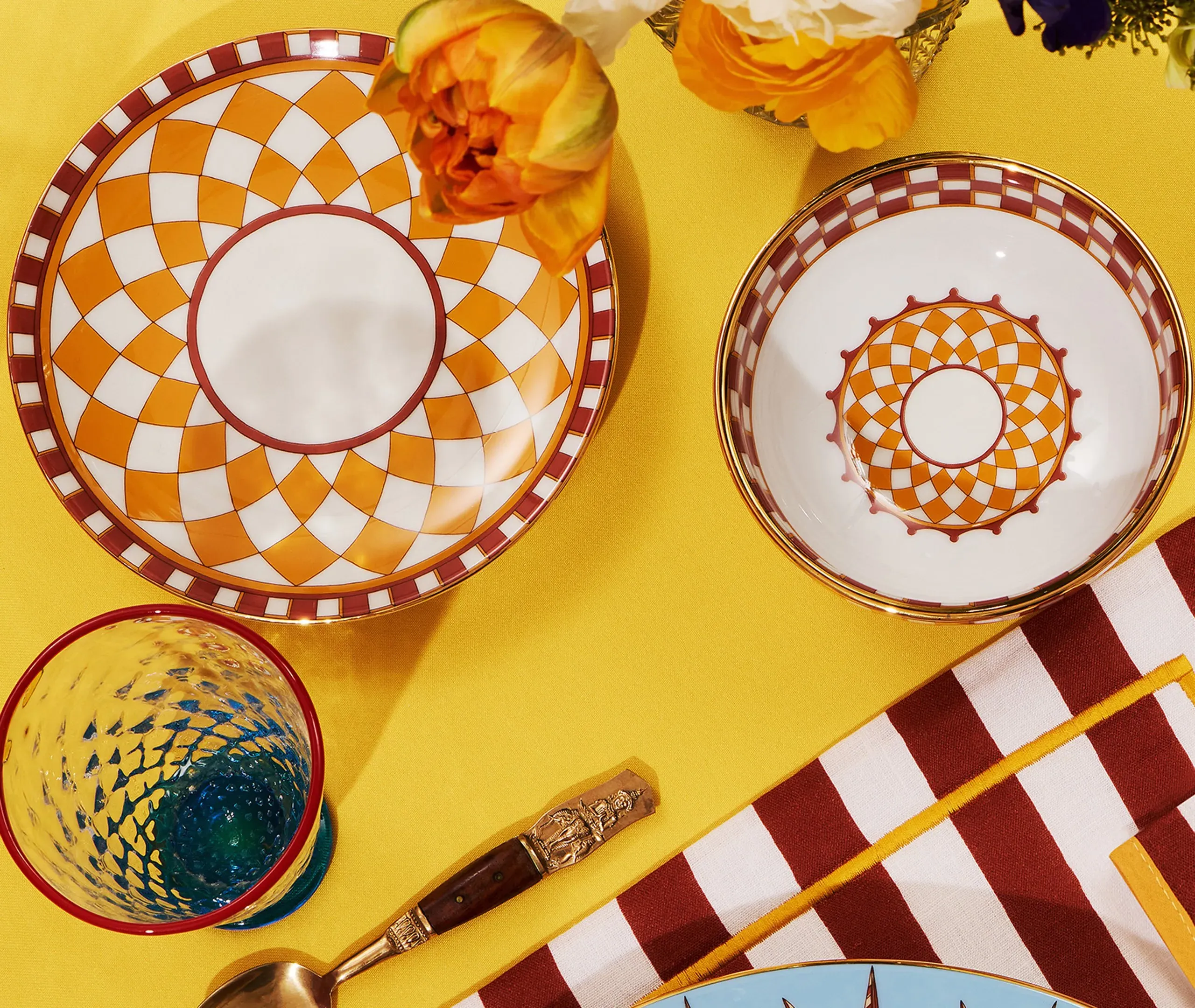 Side Plate Set of 2 with Gold Trim - Multicolor