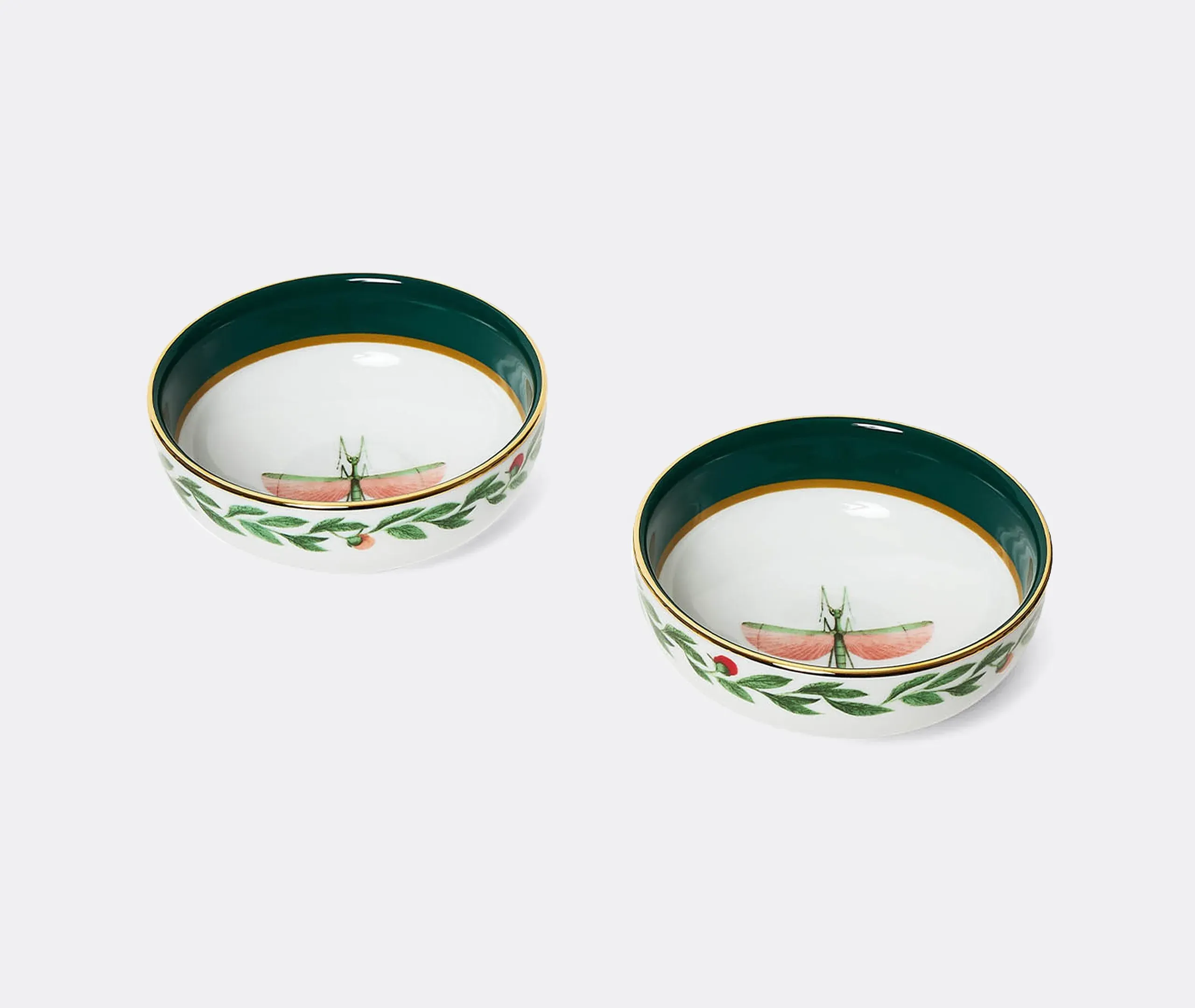 Snack Bowl Set with Dragonfly - Green, Porcelain