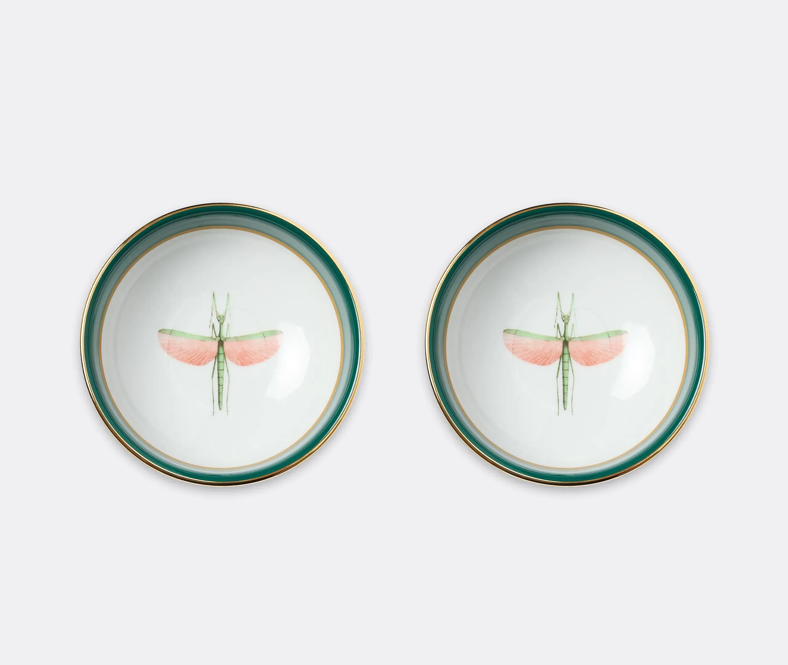 Snack Bowl Set with Dragonfly - Green, Porcelain