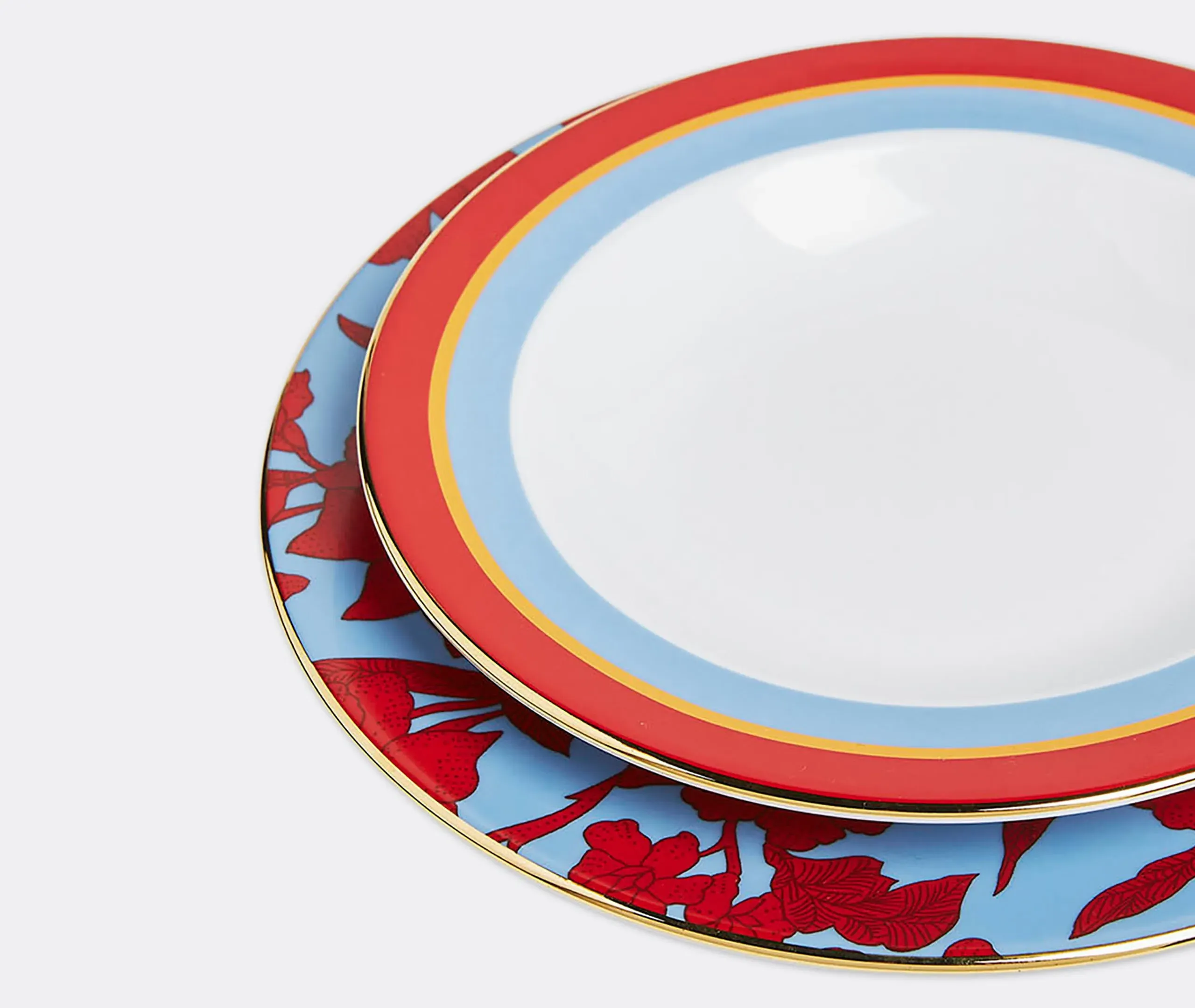 Soup & Dinner Plate Set - Multicolor, Porcelain