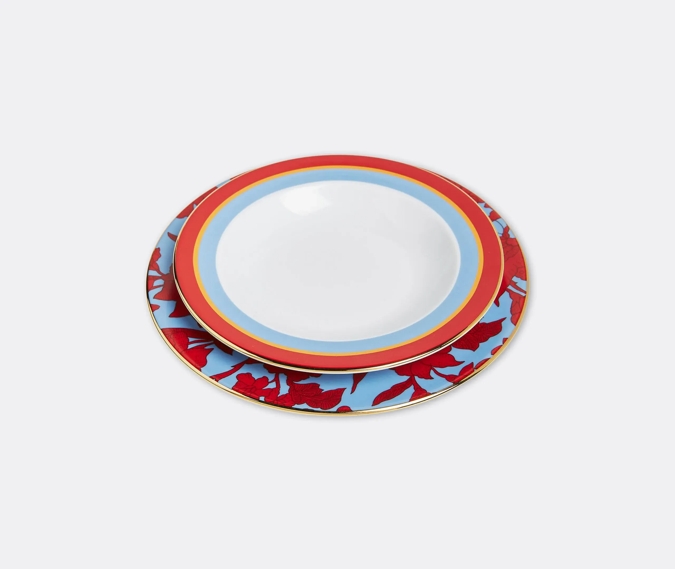 Soup & Dinner Plate Set - Multicolor, Porcelain